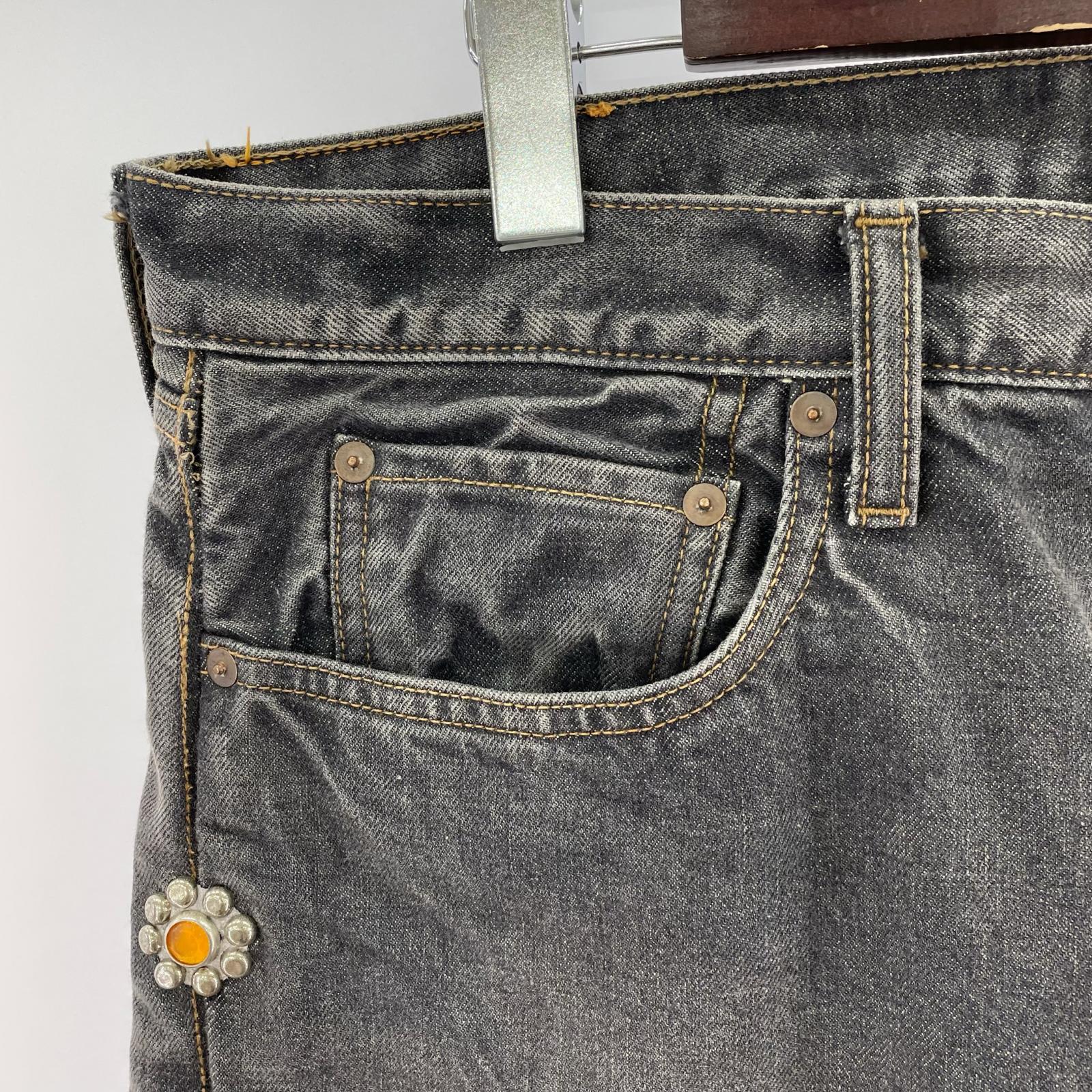デニムパンツ KAPITAL 14ozブラックデニム 5P モンキーCISCO スタッズリメイク 38 38 ブラック