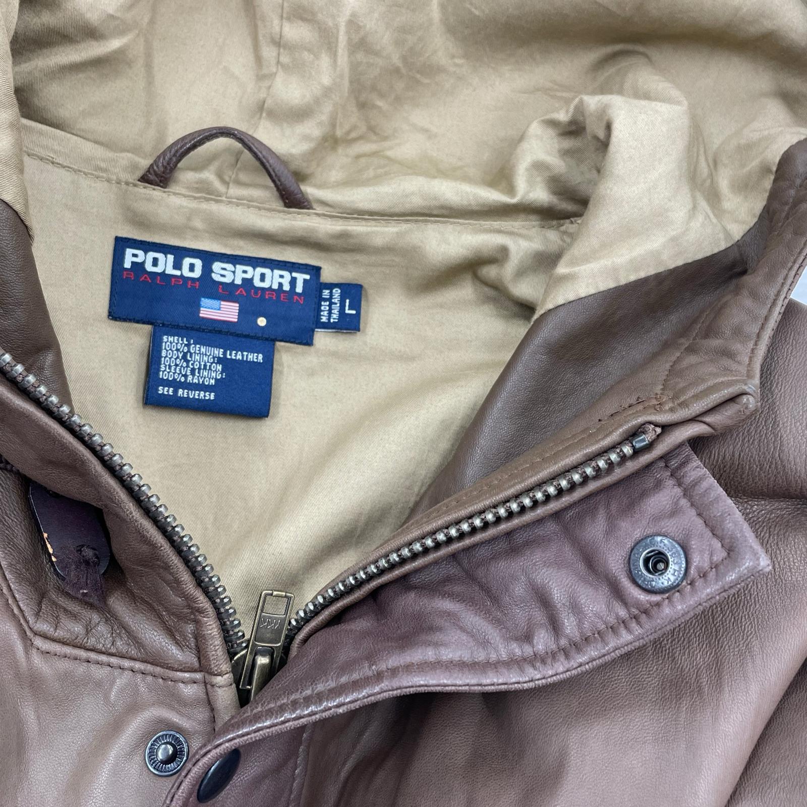 レザージャケット POLO SPORT 90~00s ラムレザー フーデットハーフコート L ブラウン L ブラウン