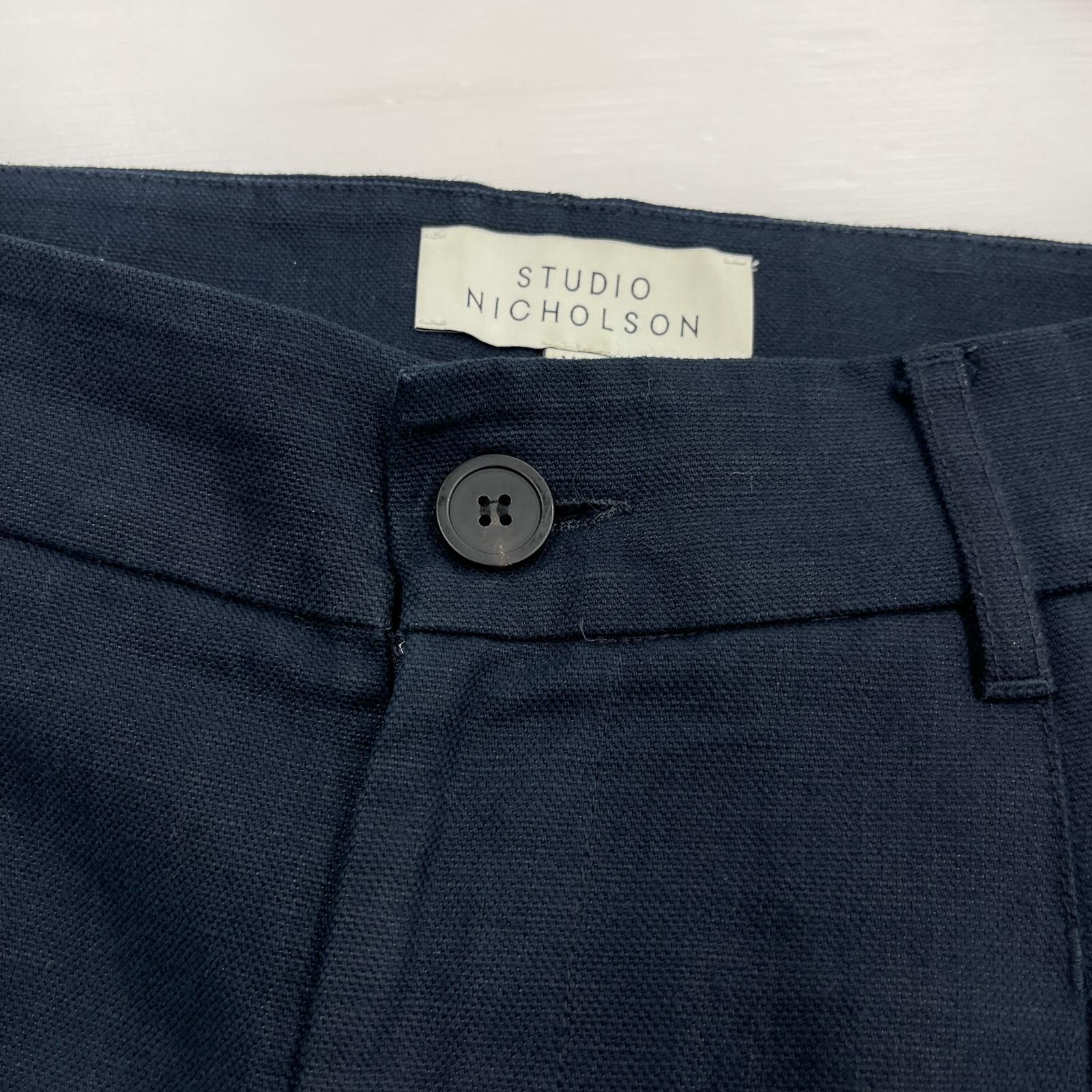 パンツ STUDIO NICHOLSON リネンワイドパンツ 紺 (XS) ネイビー