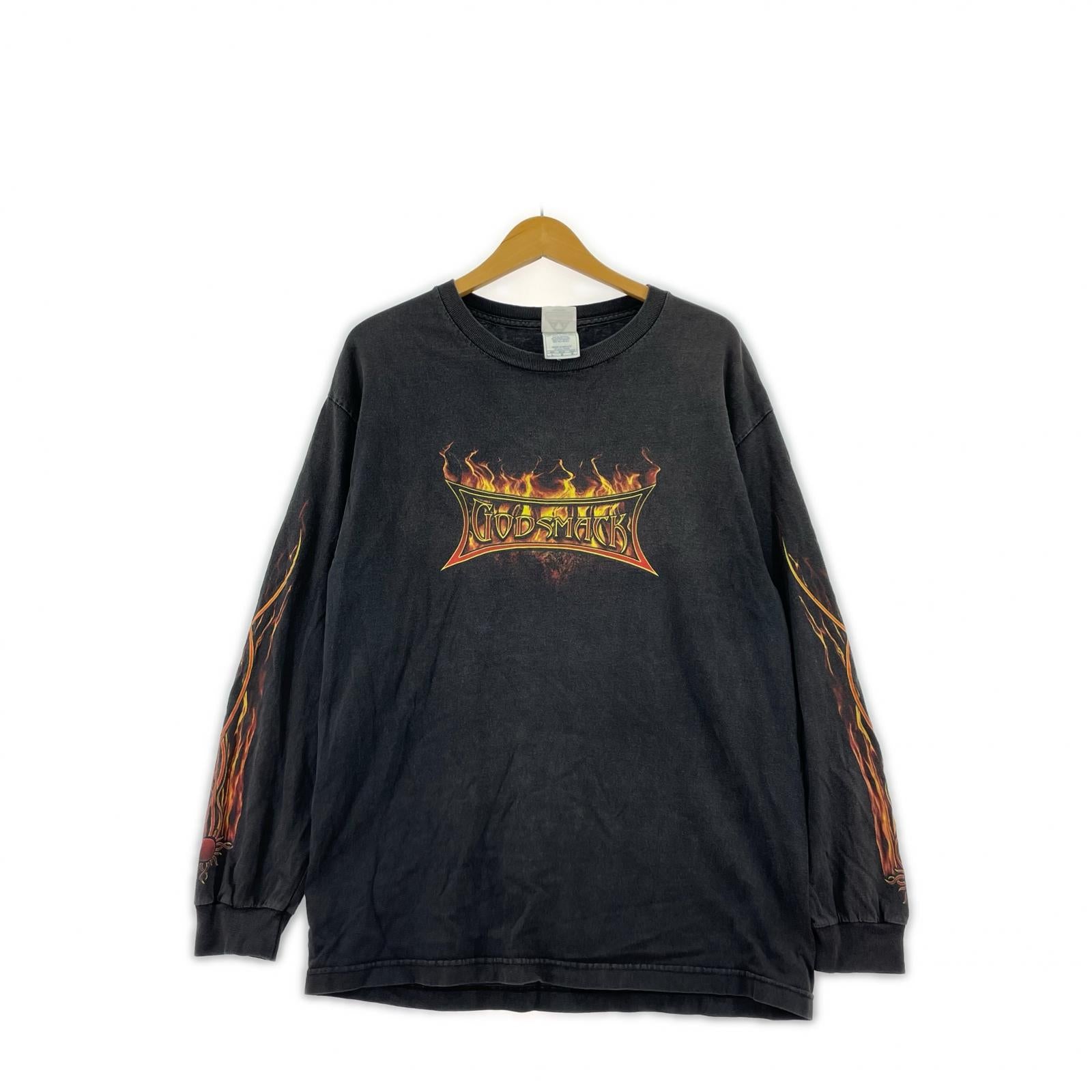 長袖Tシャツ god smack ファイヤーパターン L ブラック