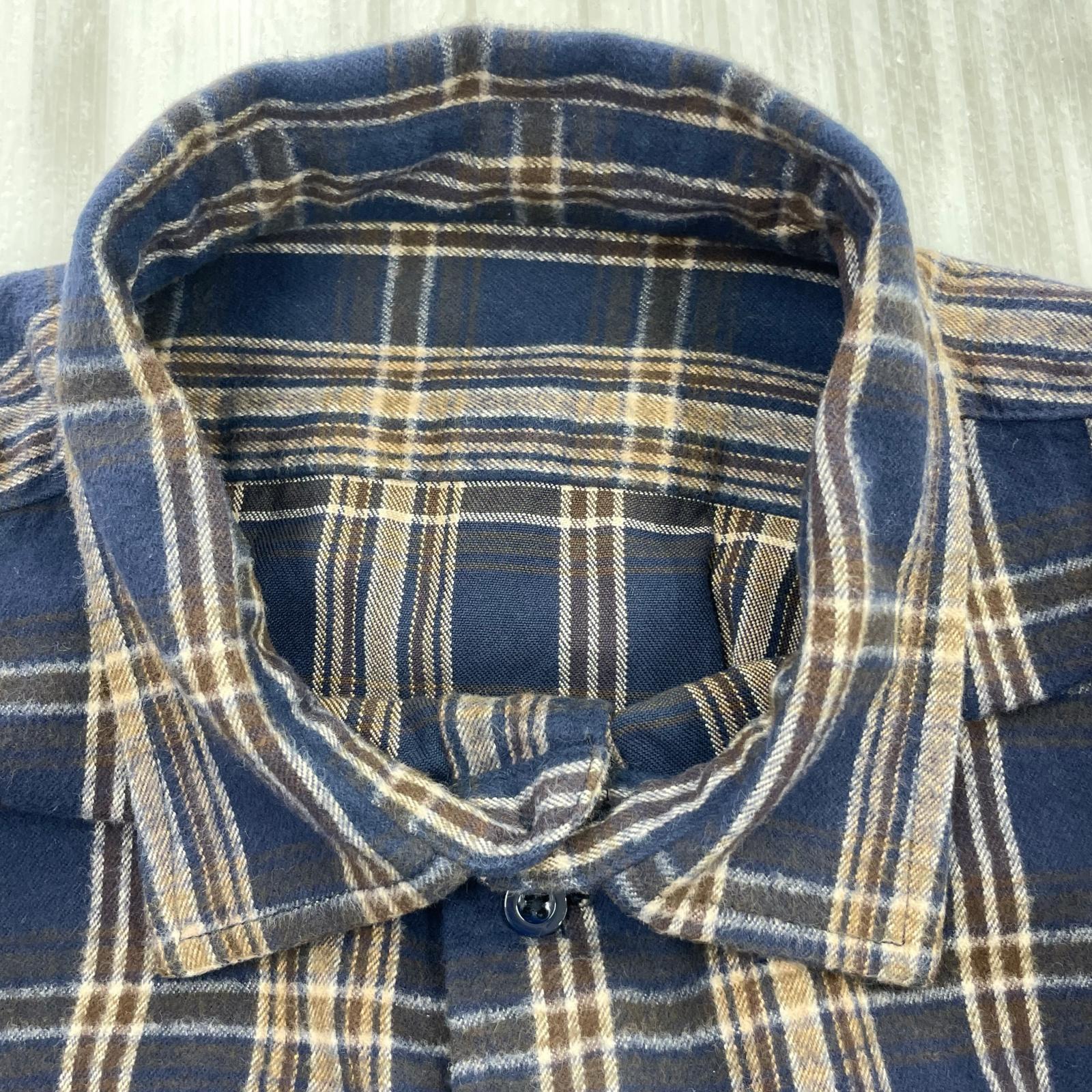 長袖シャツ BROCHURE WORKNEL SHIRTS オーバーサイズネルシャツ XL ブラウン×ネイビー