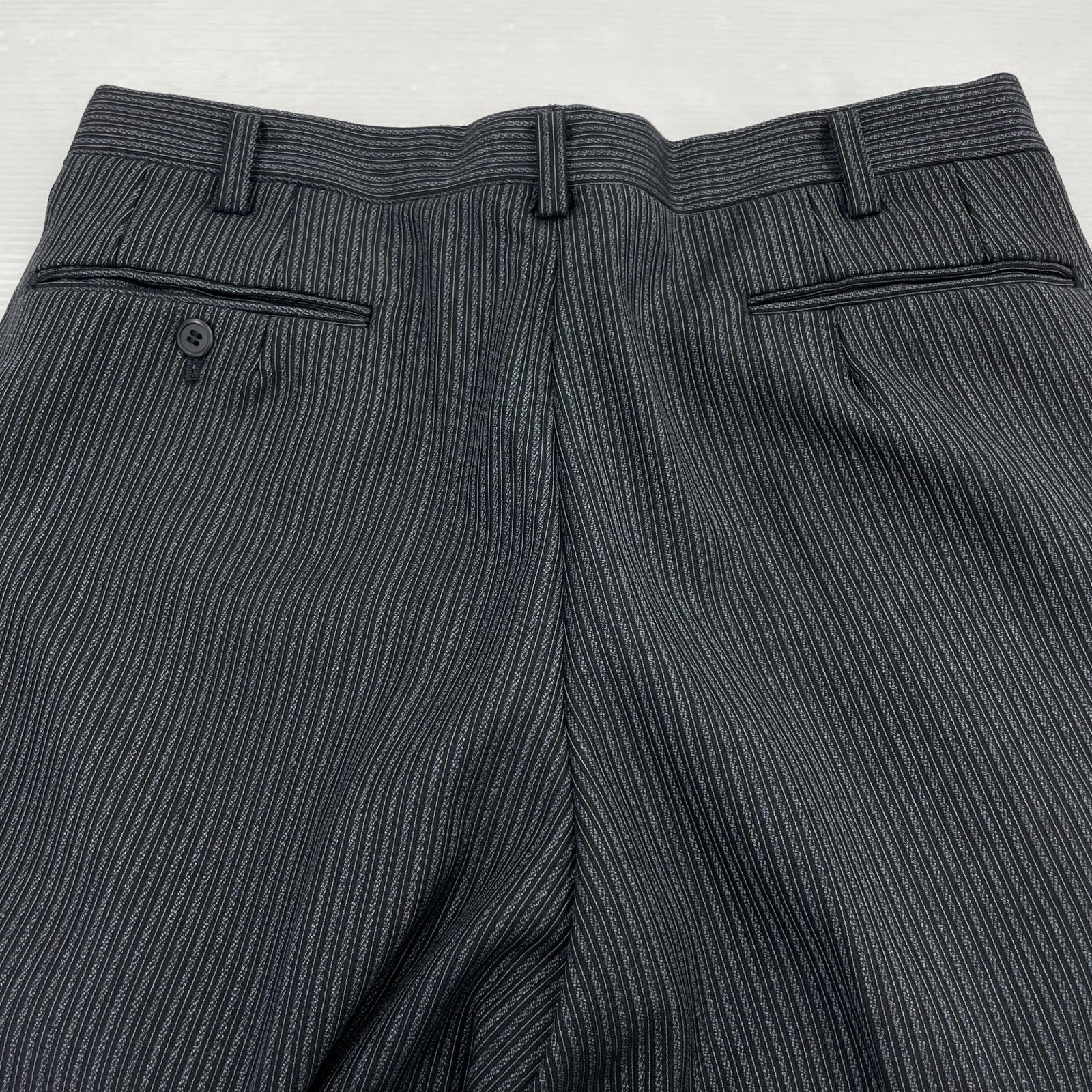 パンツ YZIP タック スラックス ストライプ 黒 (実寸32) ブラック