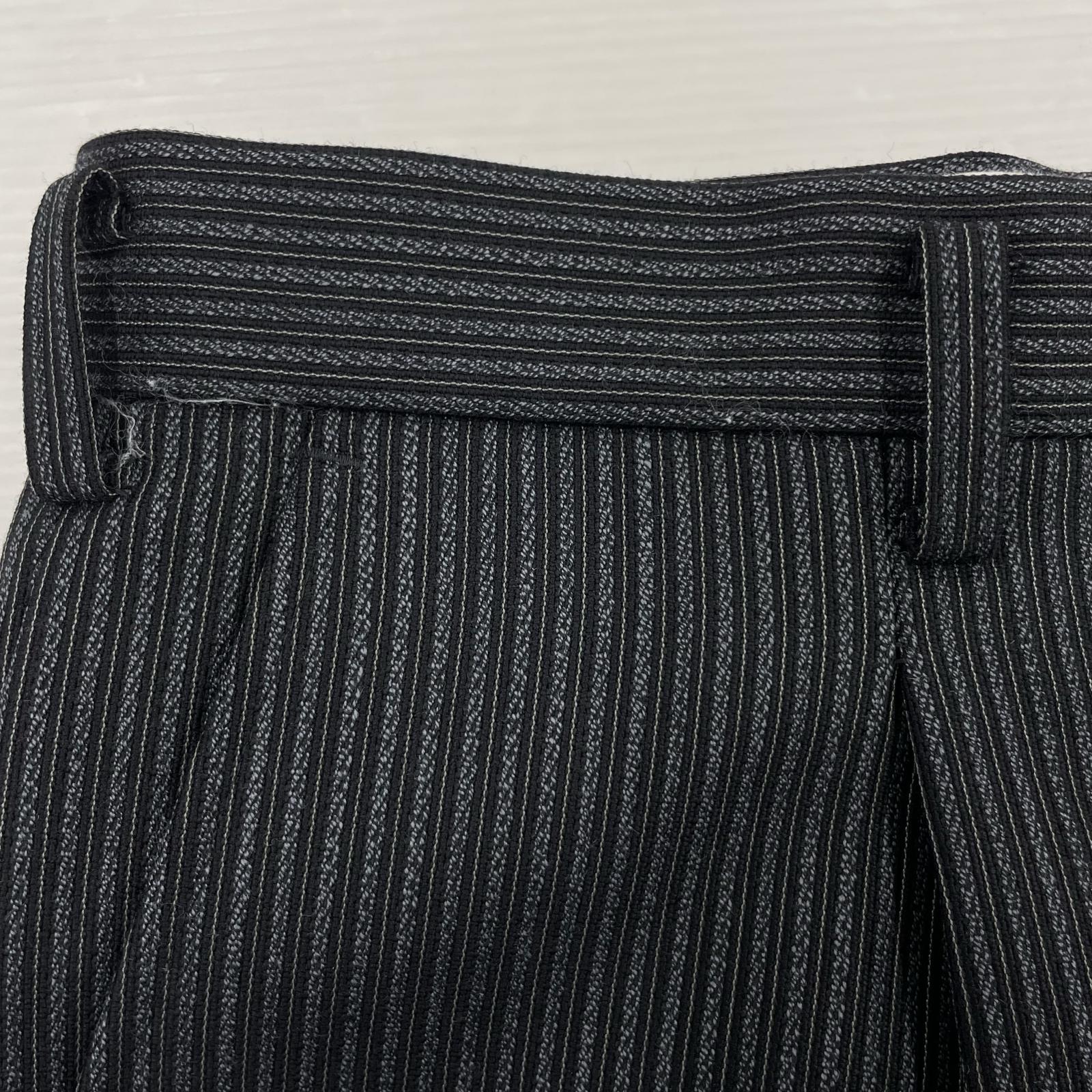 パンツ YZIP タック スラックス ストライプ 黒 (実寸32) ブラック