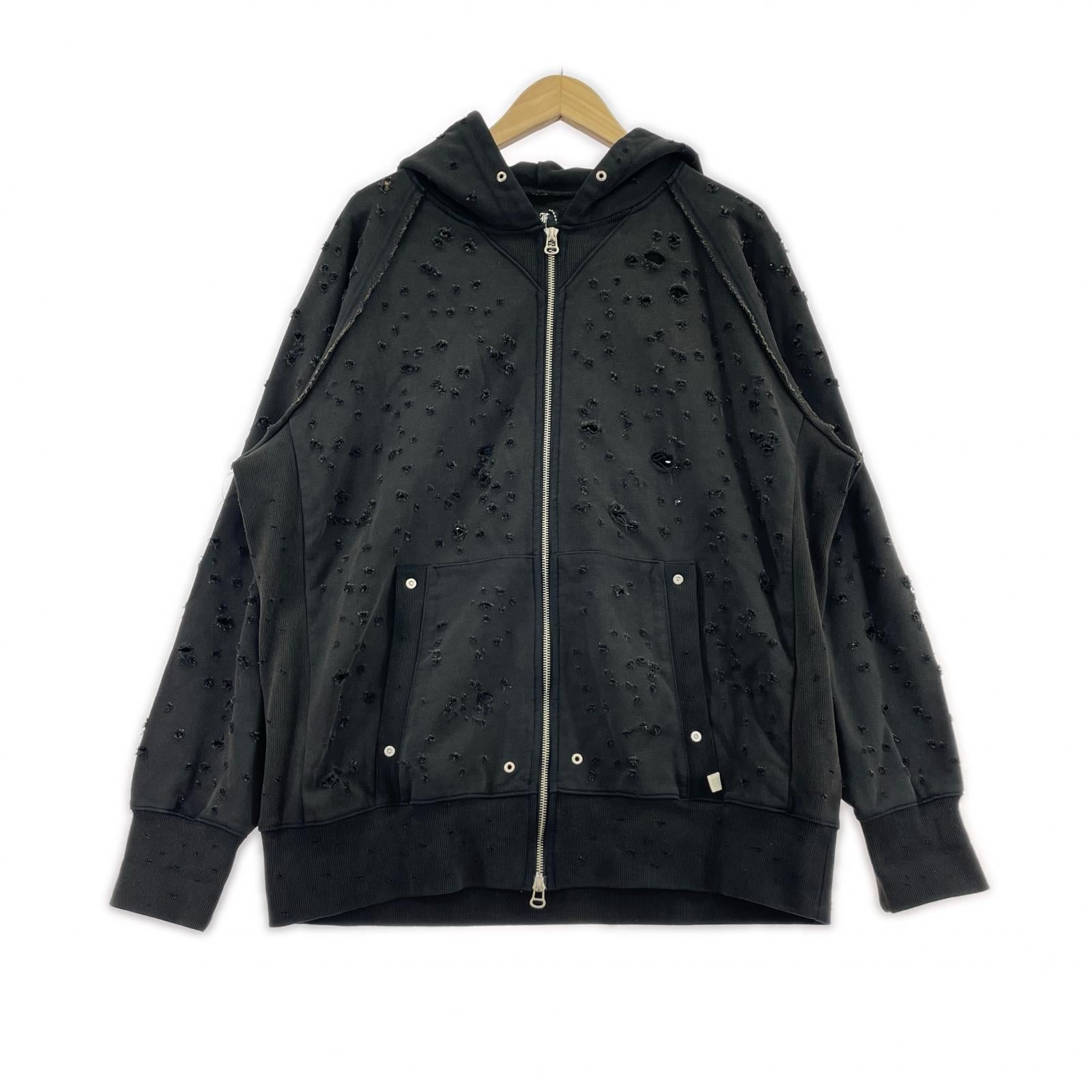 パーカー FAF(Fake As Flowers) Dameged Zip up Hoodie ダメージジップパーカー 3 ブラック ブラック
