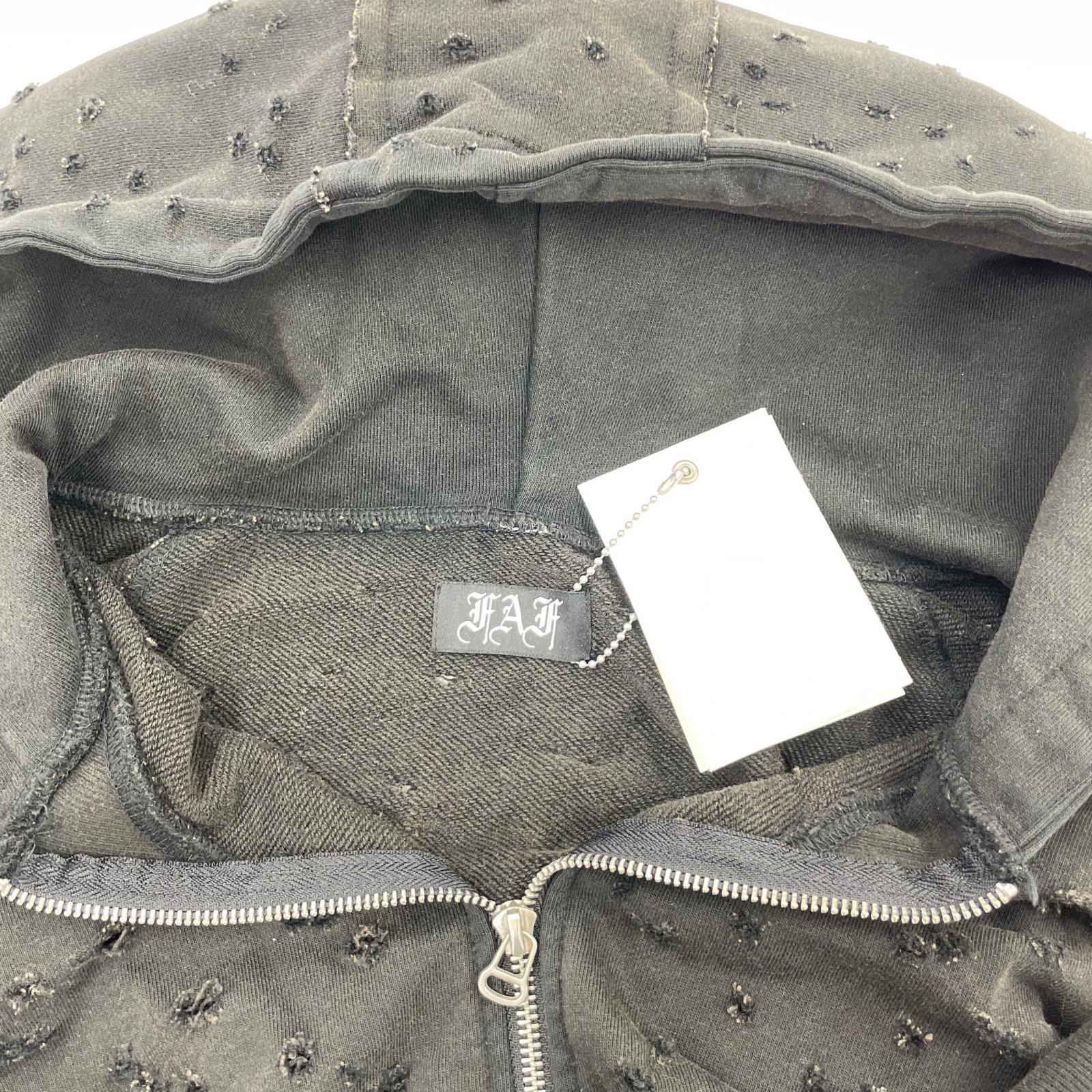 パーカー FAF(Fake As Flowers) Dameged Zip up Hoodie ダメージジップパーカー 3 ブラック ブラック