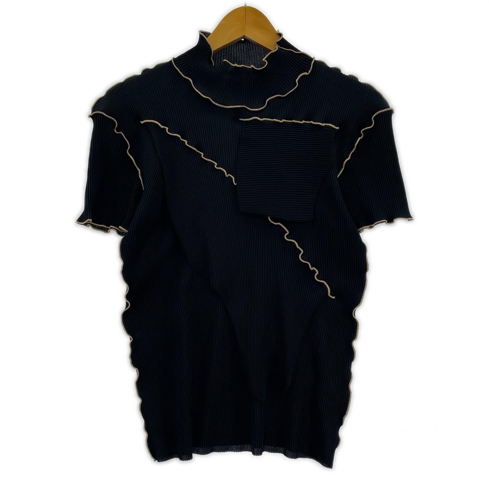 半袖Tシャツ kotohayokozawa todo S/S ハイネックプリーツカットソー 黒 ブラック