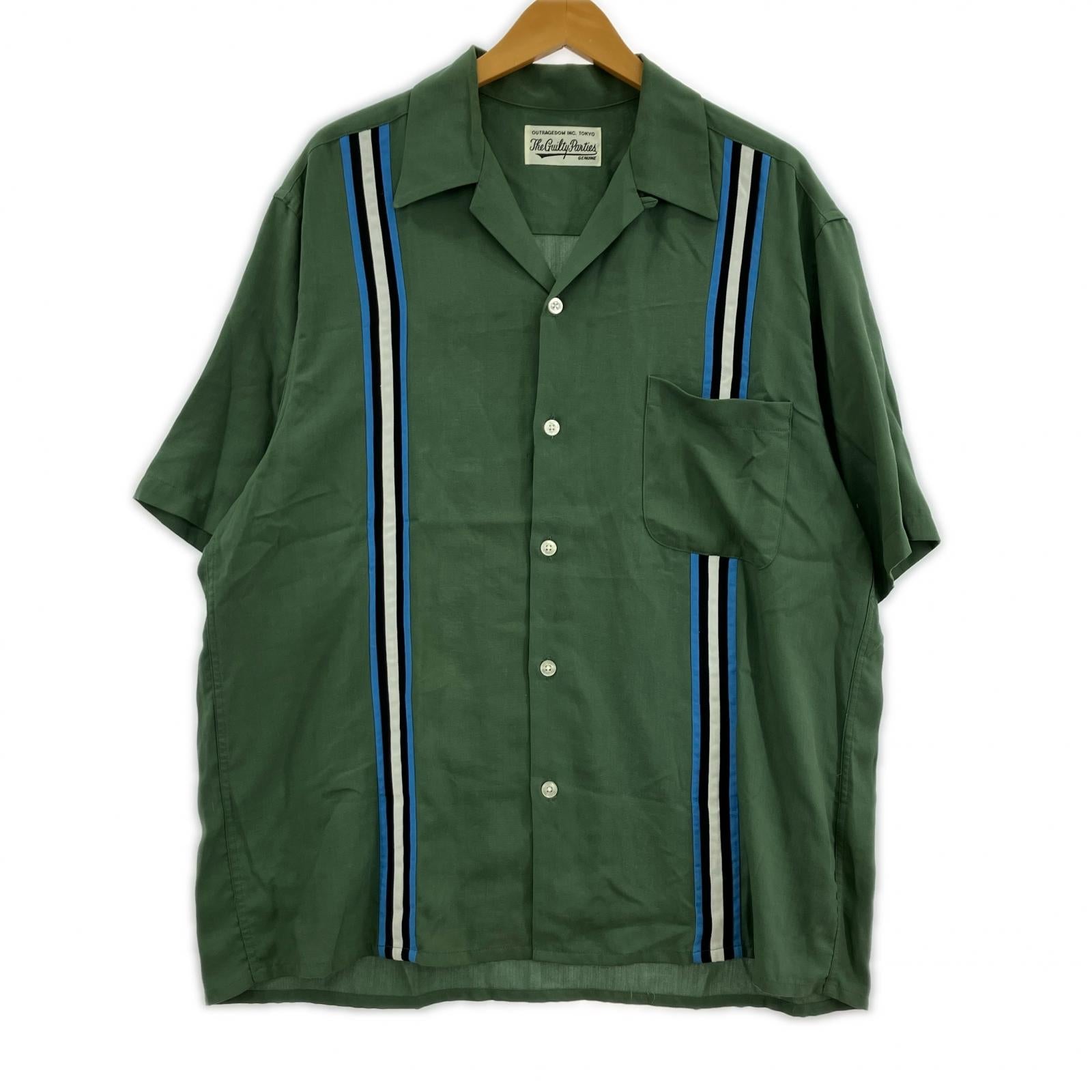 半袖シャツ SWITCHING 50s OPEN COLLAR SHIRT/緑 L グリーン
