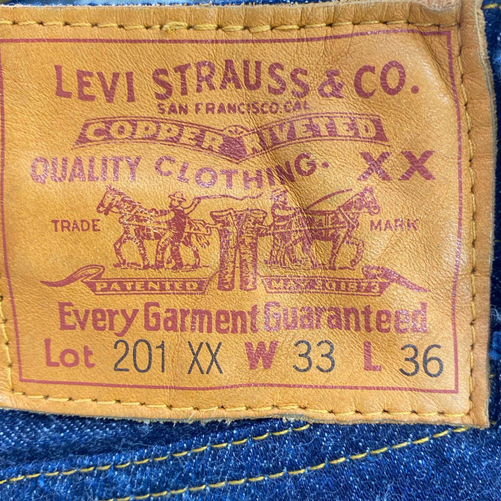 デニムパンツ 98年製 201XX 刻印555 USA製 濃紺 33 ネイビー
