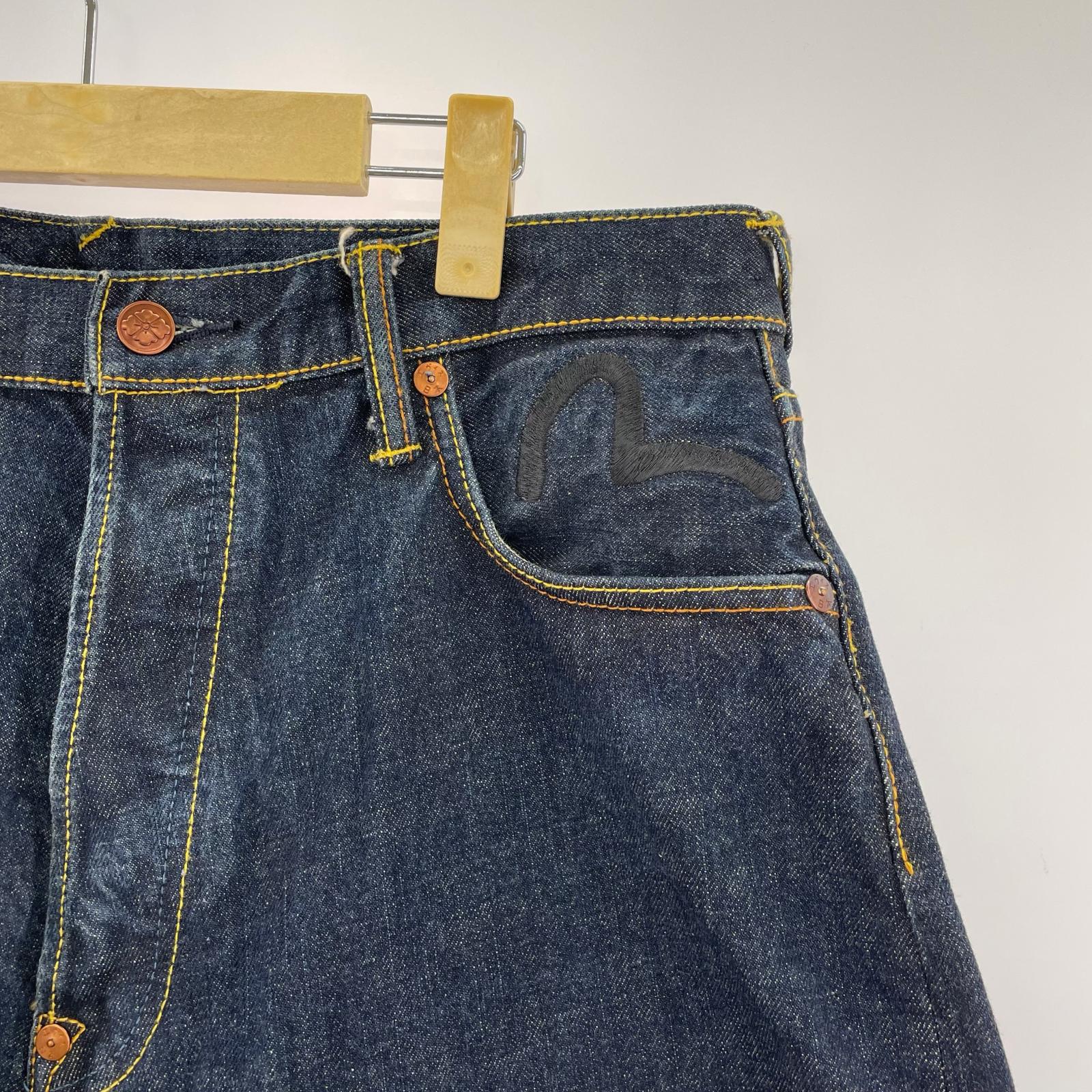 デニムパンツ 家紋 戎 漆黒 刺繍 セルヴィッチデニム-w34 34 ネイビー