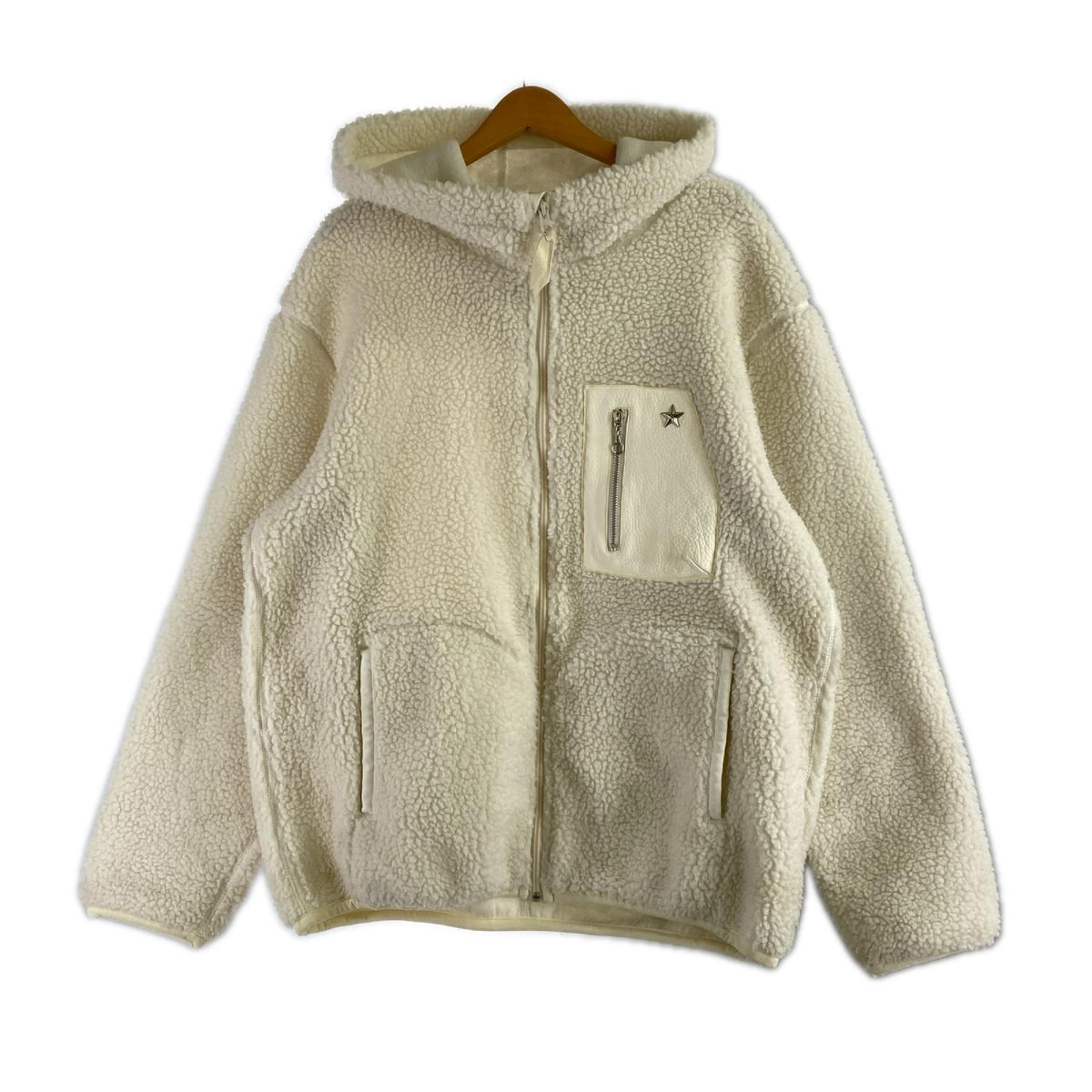 ジャケット LEATHER POCKET PILE JACKET 白(XL) ホワイト
