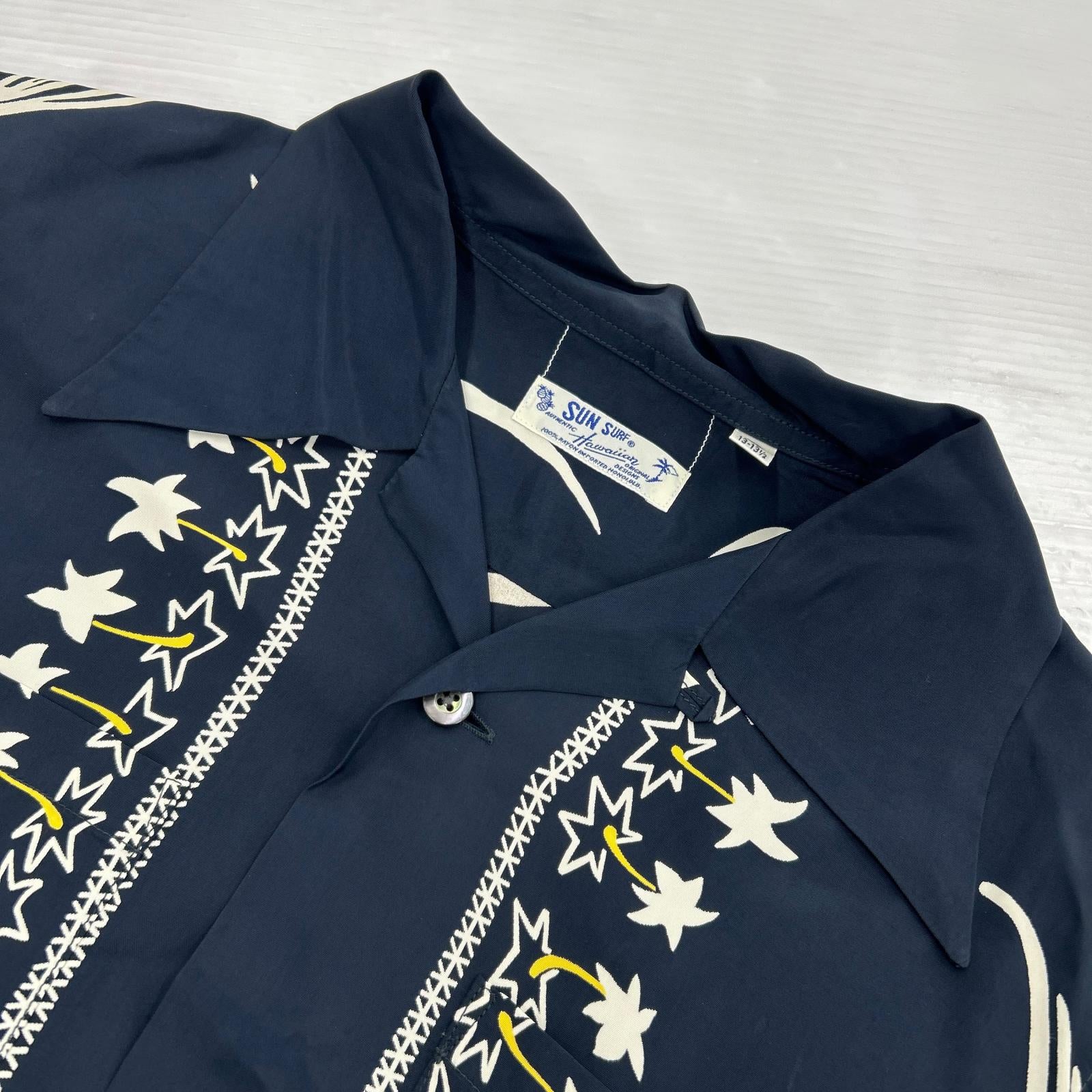 半袖シャツ レーヨン アロハ XS 紺 ブラック