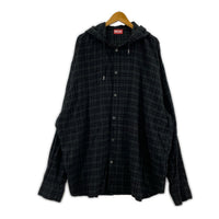 長袖シャツ S-DEWNY-HOOD-B チェックフーディーシャツ GRN (50) ブラック