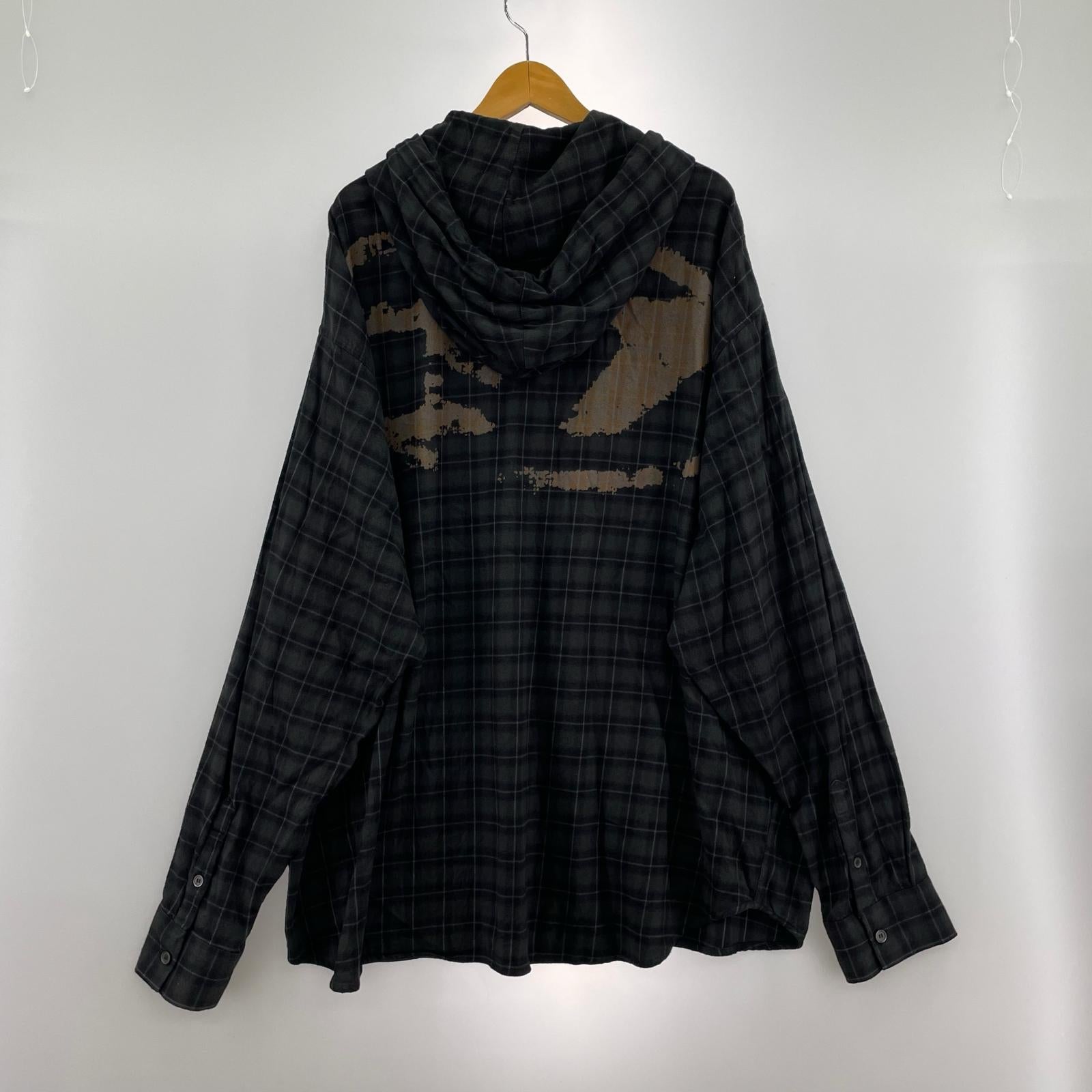 長袖シャツ S-DEWNY-HOOD-B チェックフーディーシャツ GRN (50) ブラック