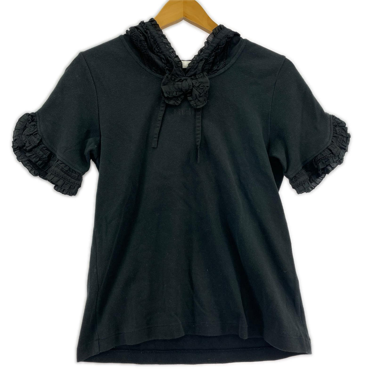 半袖Tシャツ SSリボンフリルフードカットソー 黒 M ブラック