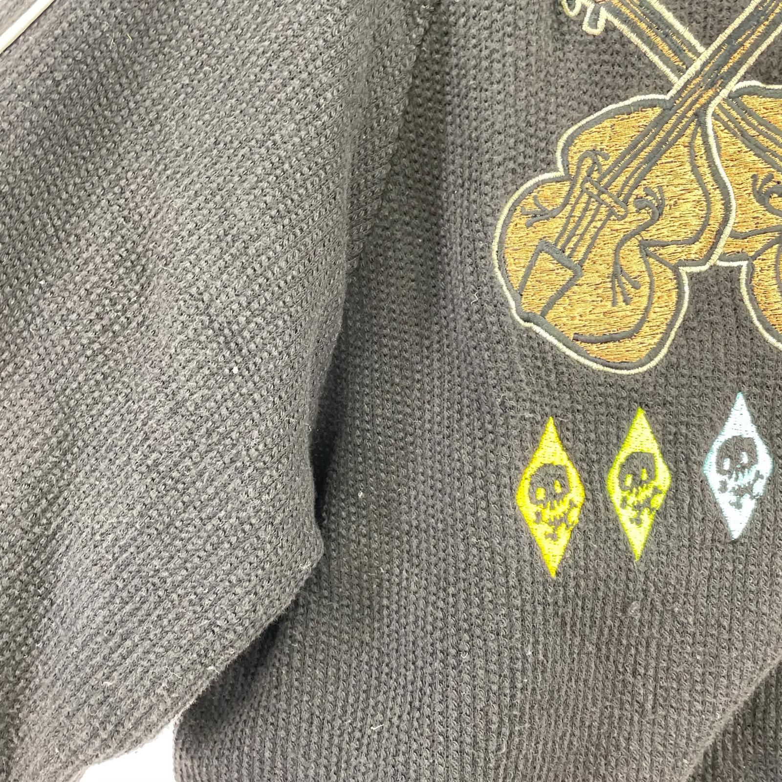 ニット 参丸一 刺繍スカジャン L ブラック