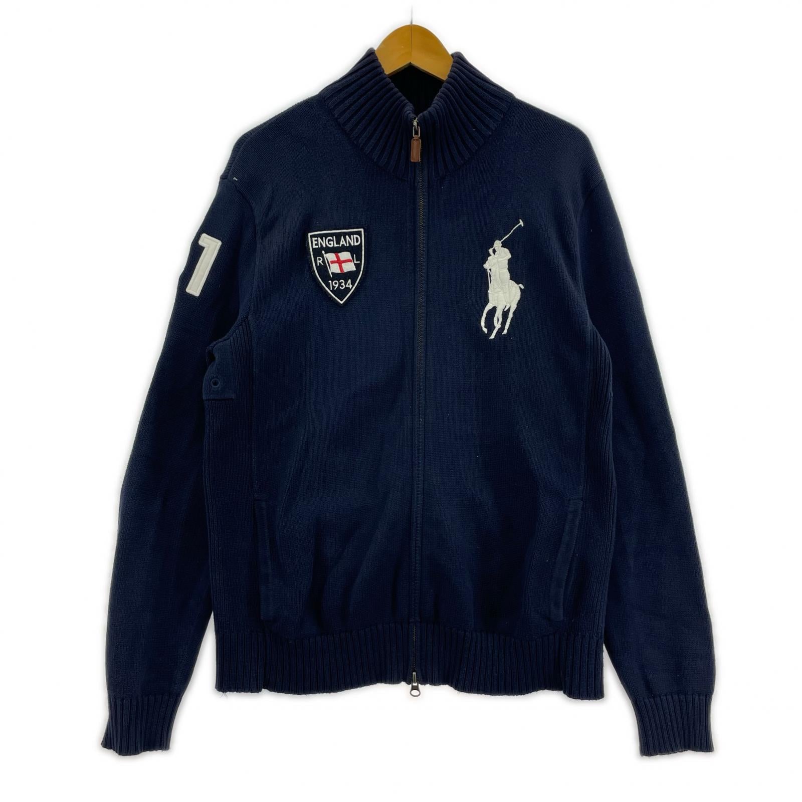 ニット POLO ラルフローレン ジップアップセーター M ネイビー