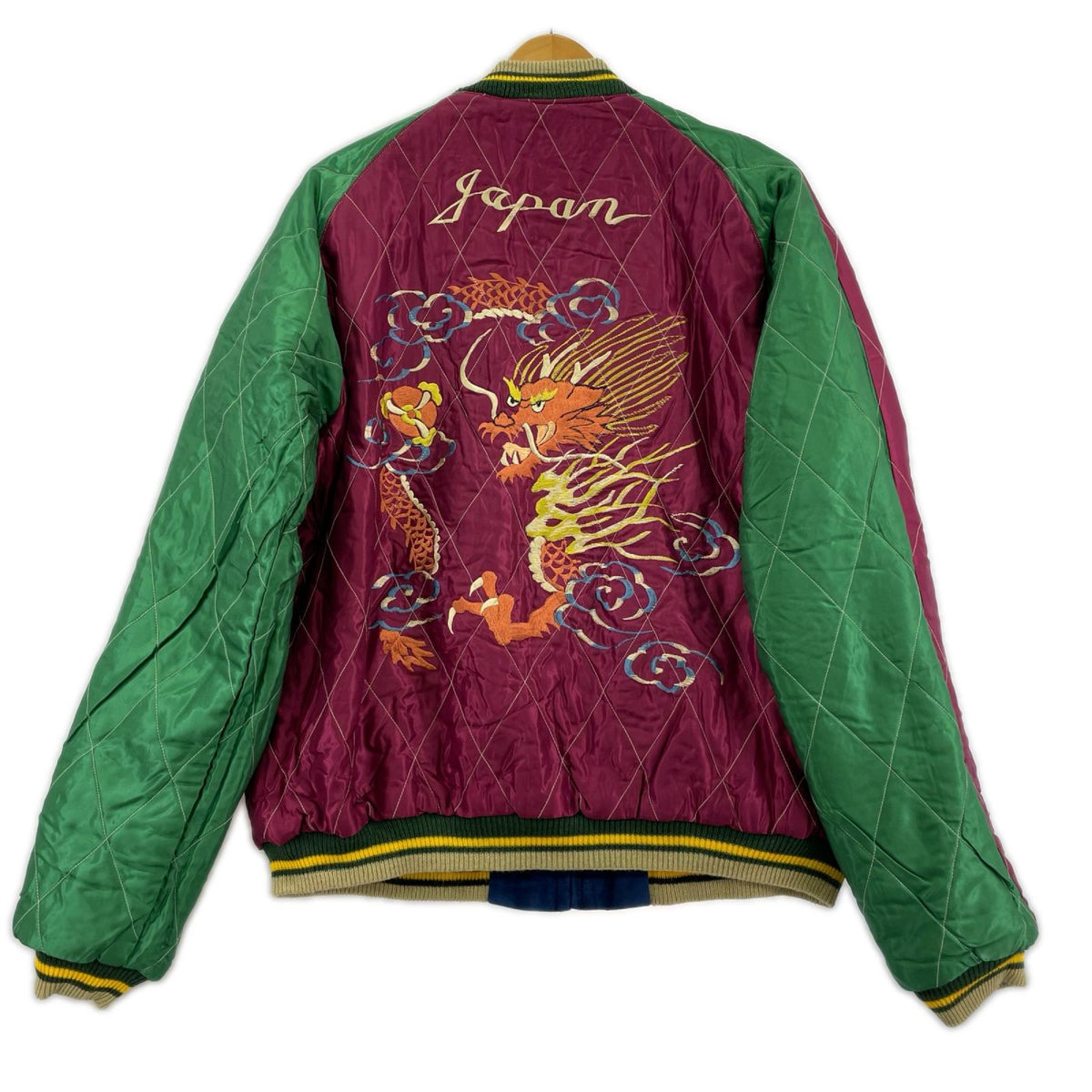 ブルゾン 別珍 キルティング スカジャン リバーシブル 虎 龍 青紫 (XL)