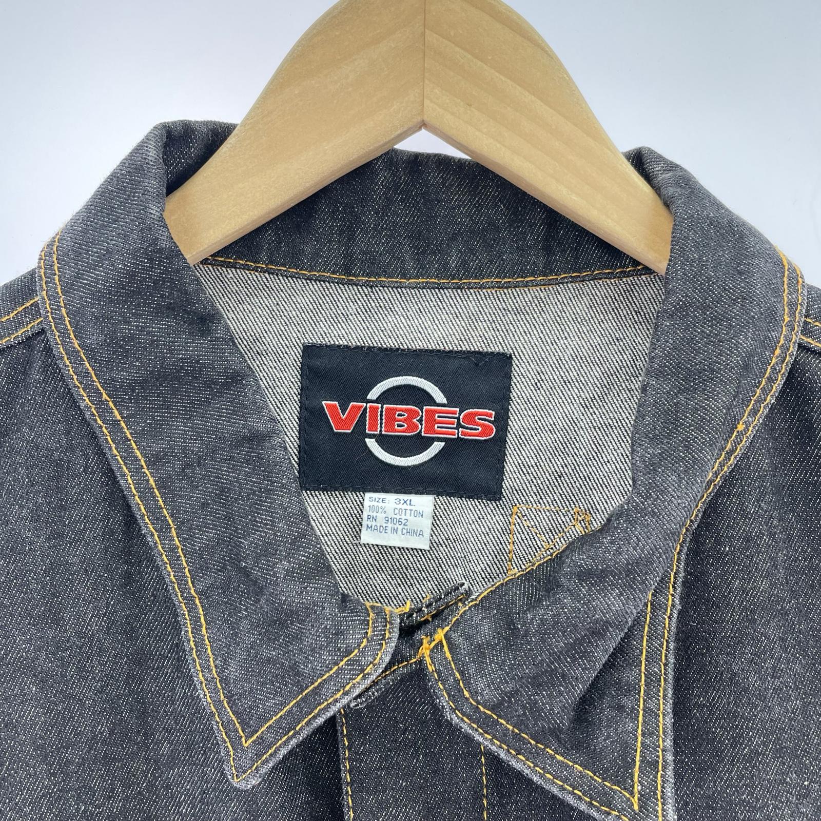 ジャケット VIBES デニムジャケット BK 背面刺繍 ブラック
