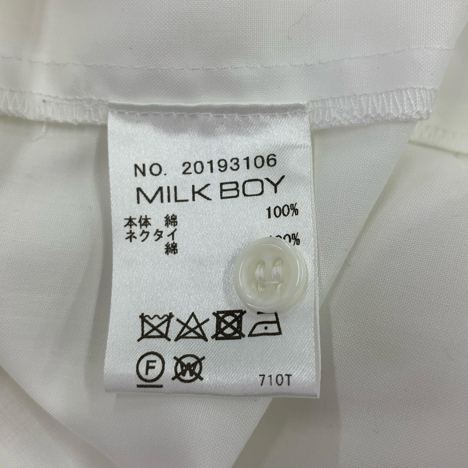 長袖シャツ リボン付き 白 ホワイト