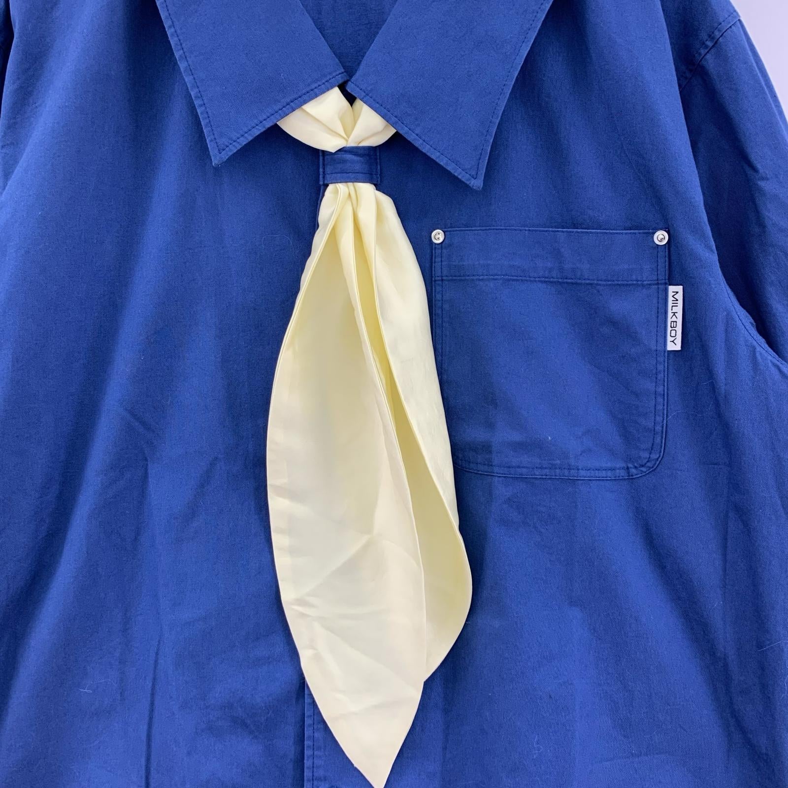 長袖シャツ リボン付き 青 ブルー