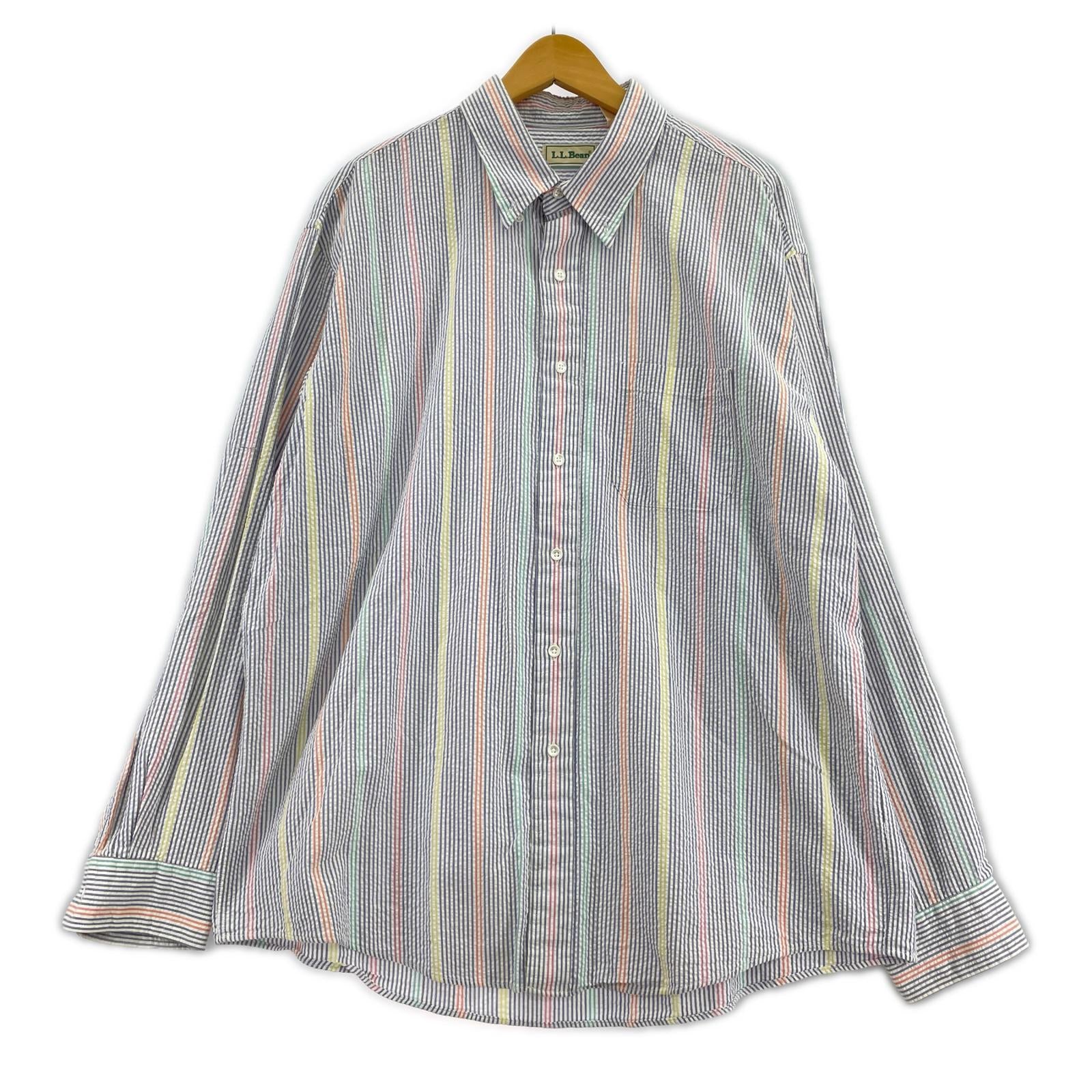 長袖シャツ L.L.Bean 90S USA製 L/Sシアサッカーシャツ (XL) マルチカラー