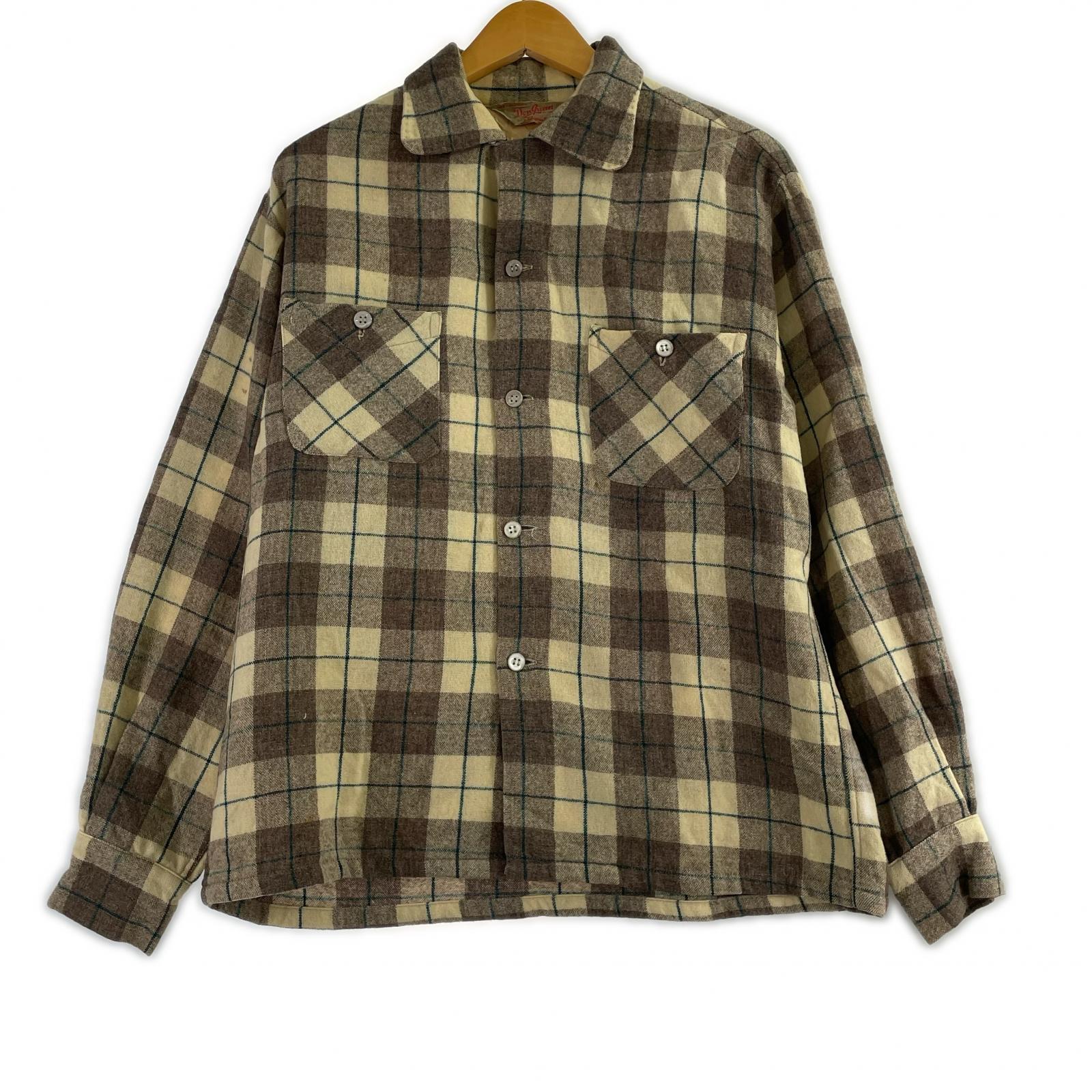 長袖シャツ 50s DON JUAN オープンカラー ウール チェック M M