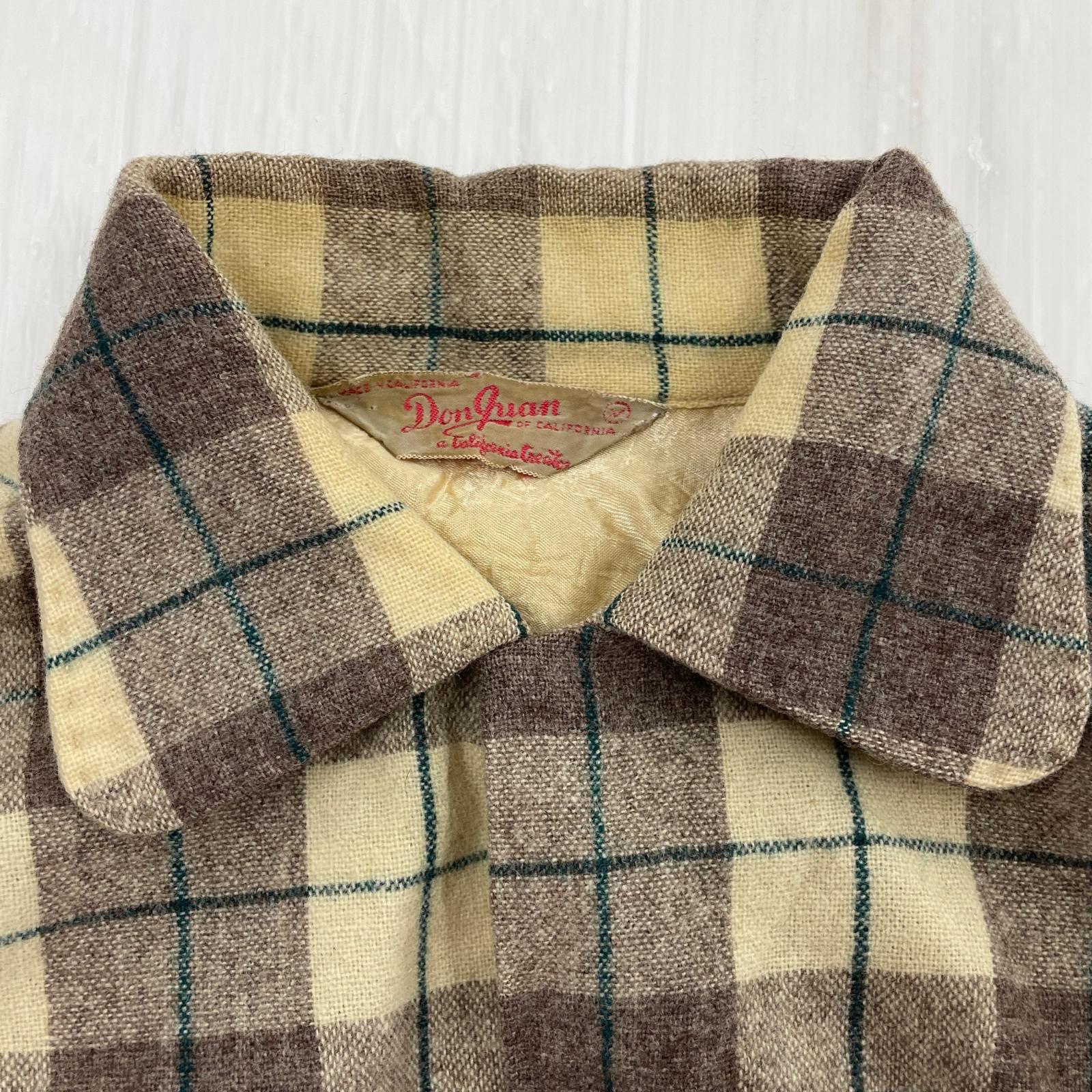 長袖シャツ 50s DON JUAN オープンカラー ウール チェック M M