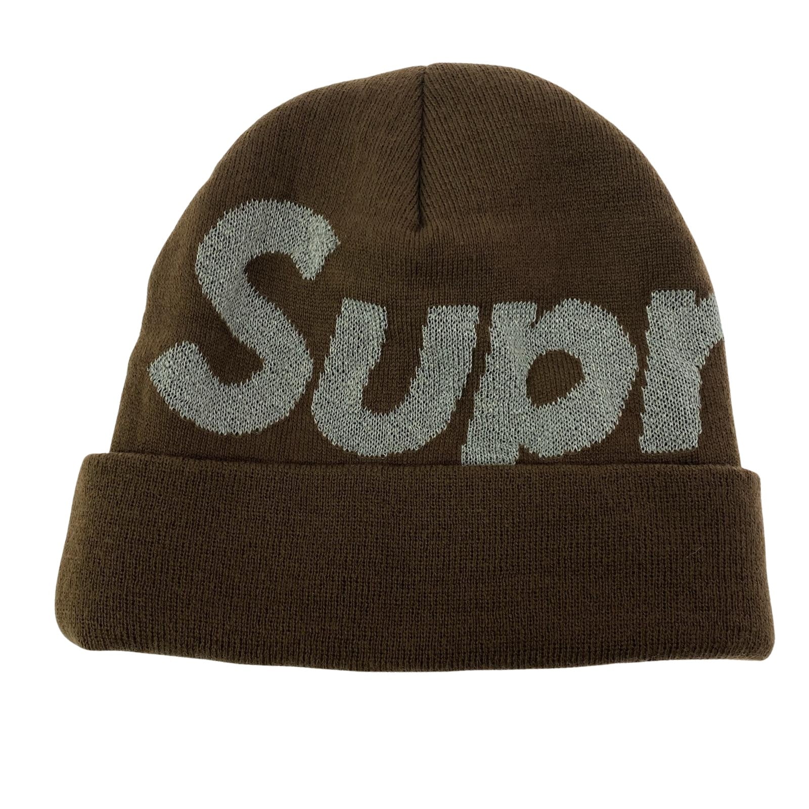 ニットキャップ Supreme Big Logo Beanie 茶 ブラウン