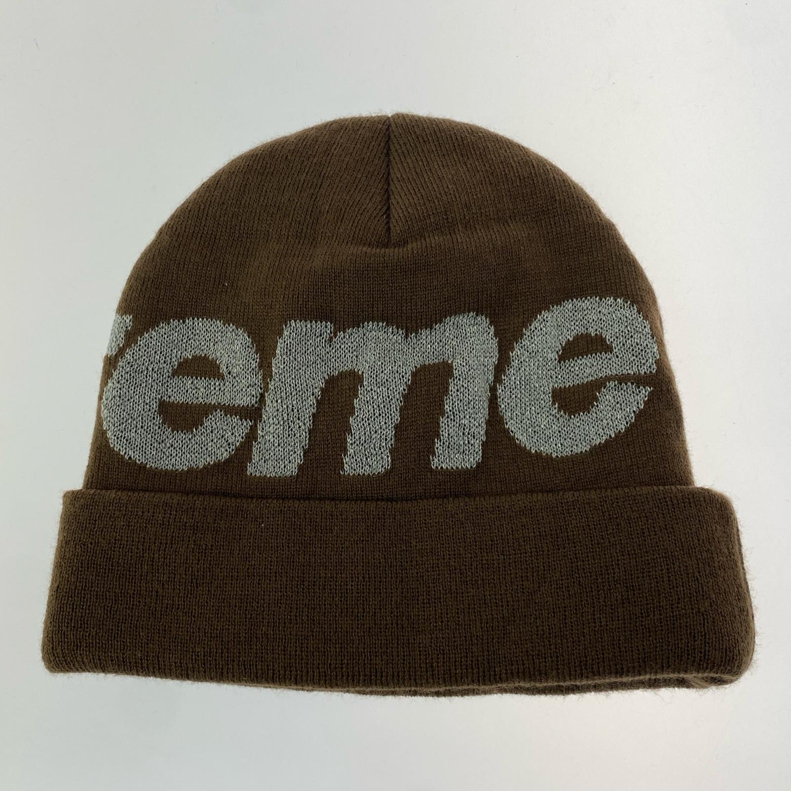 ニットキャップ Supreme Big Logo Beanie 茶 ブラウン