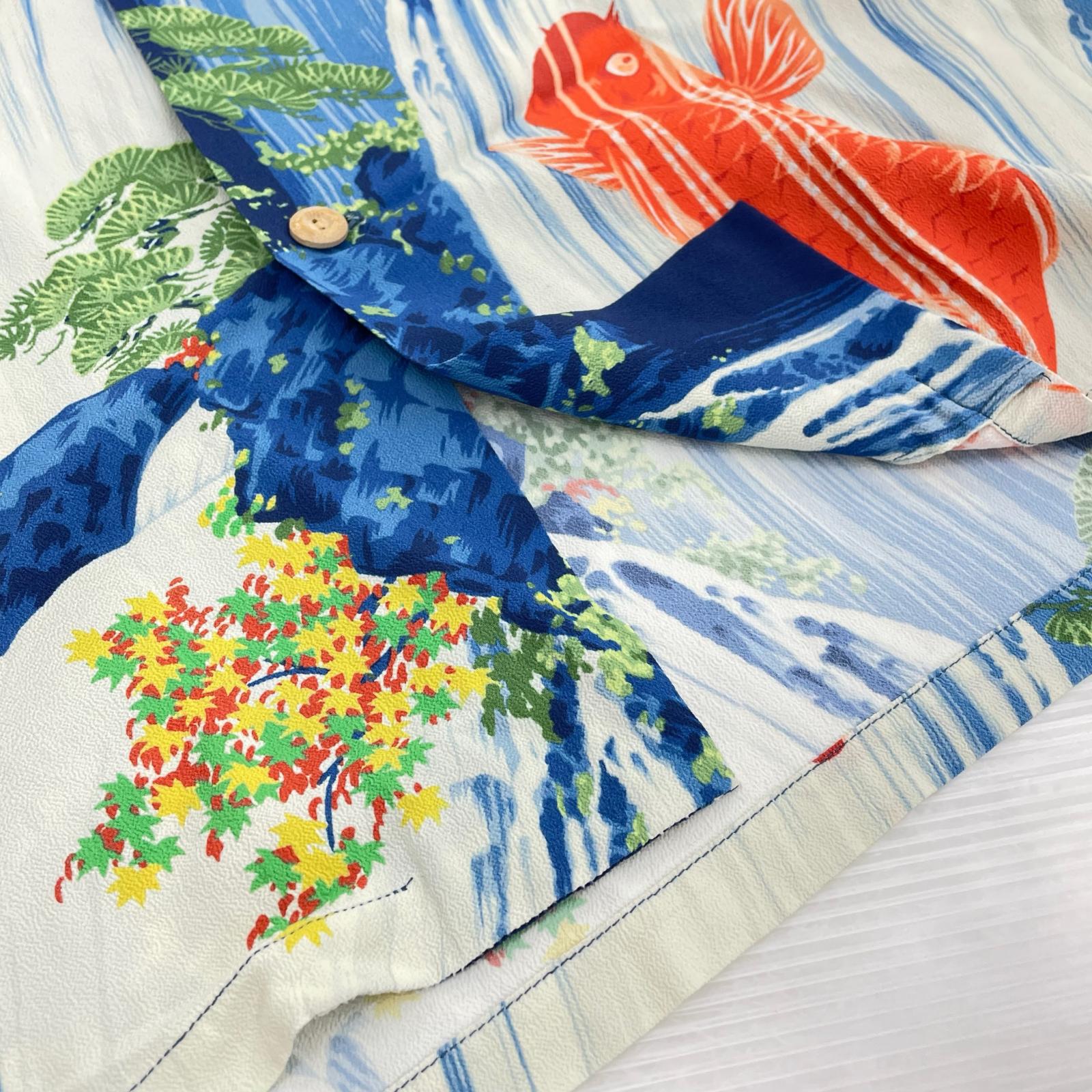 半袖シャツ レーヨン アロハシャツ 青 (M) M