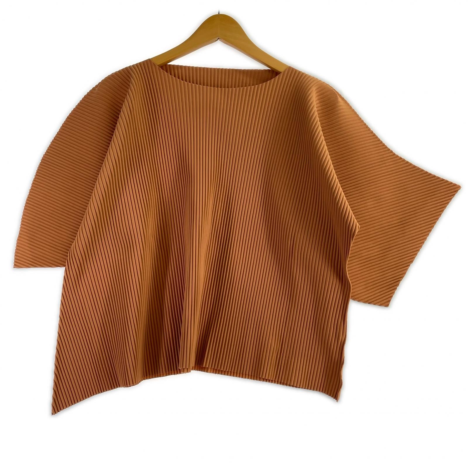 半袖Tシャツ me プリーツカットソー キャメル
