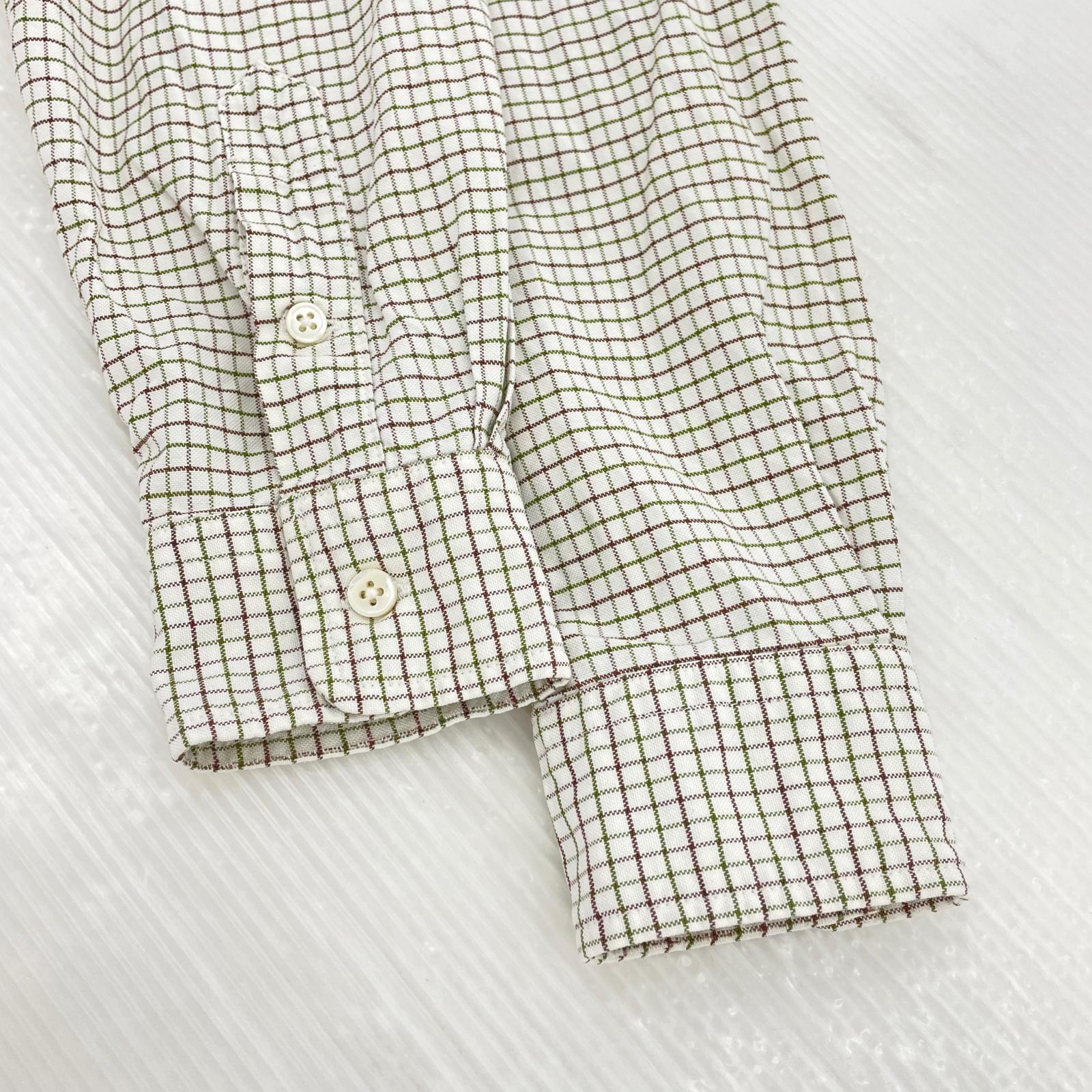 長袖シャツ チェック コットン 白
