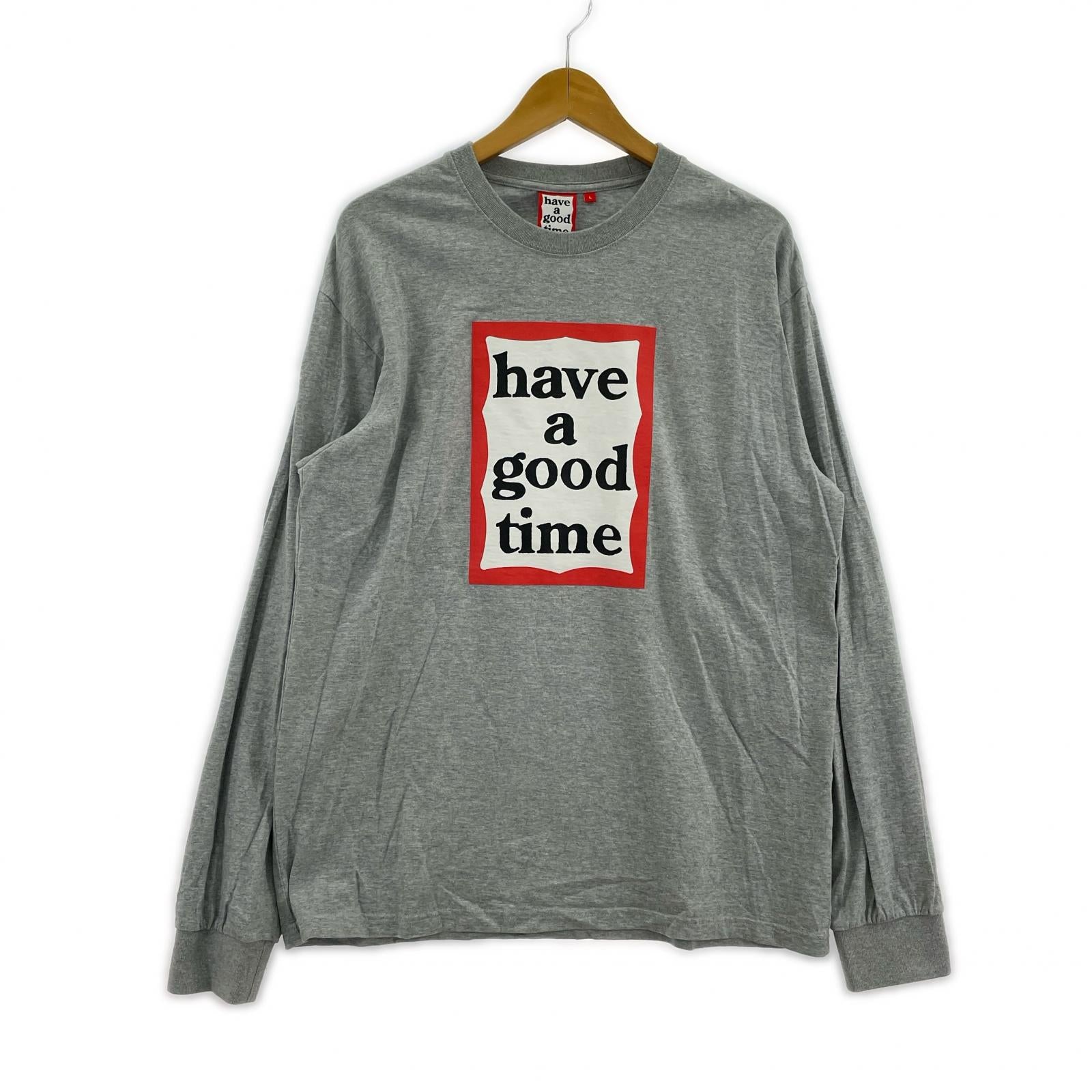 長袖Tシャツ フロントプリントTEE グレー L グレー