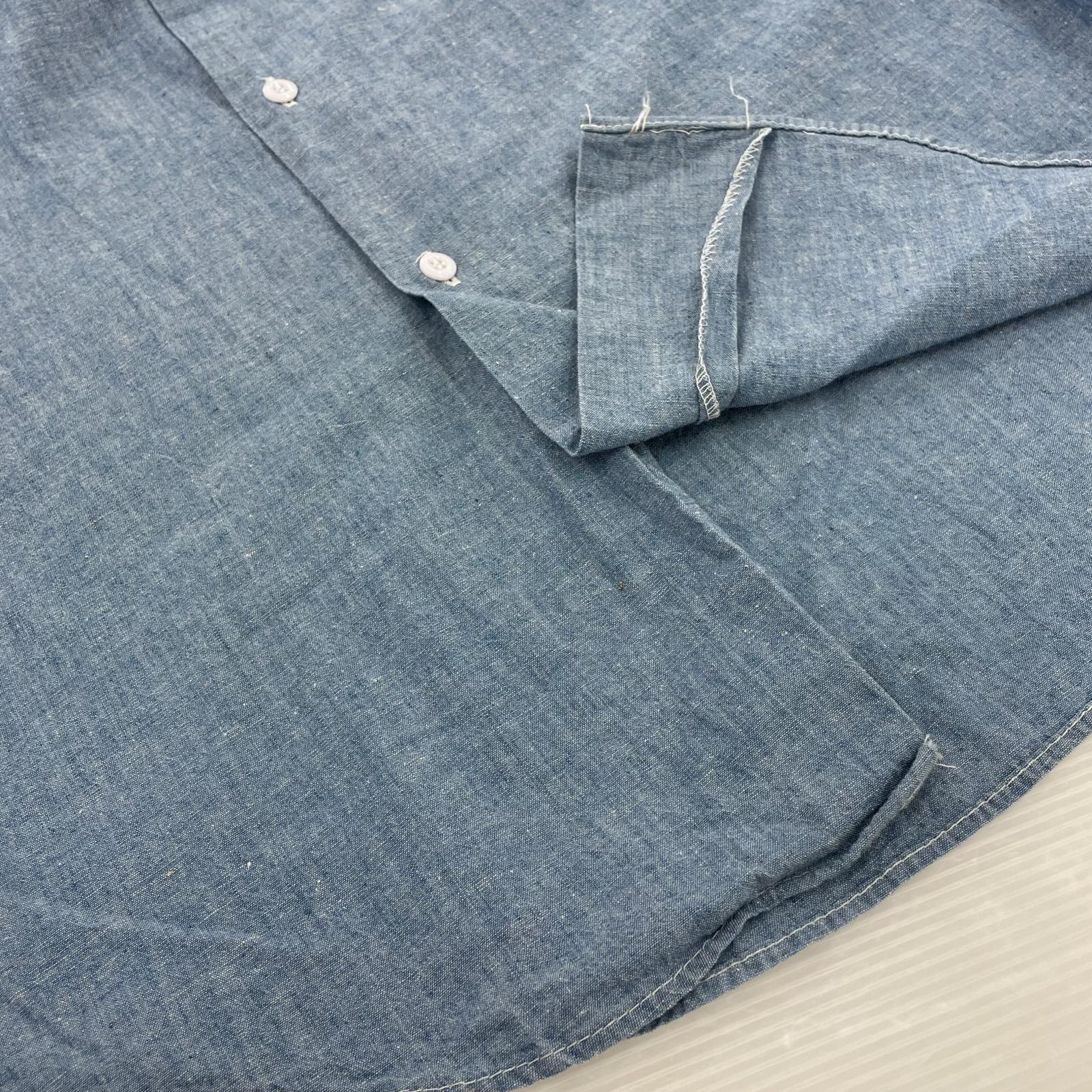 長袖シャツ 70s コットンシャンブレー USA製 青 (16.5) ブルー