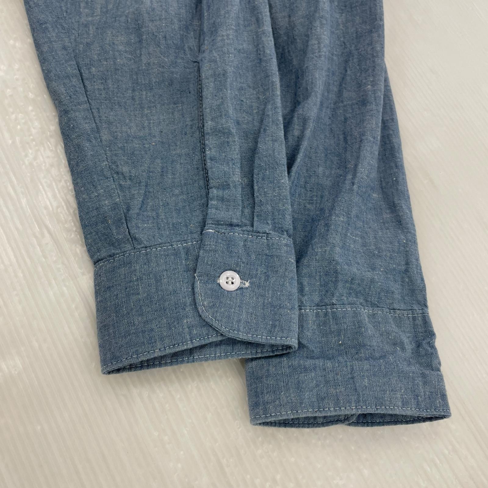 長袖シャツ 70s コットンシャンブレー USA製 青 (16.5) ブルー