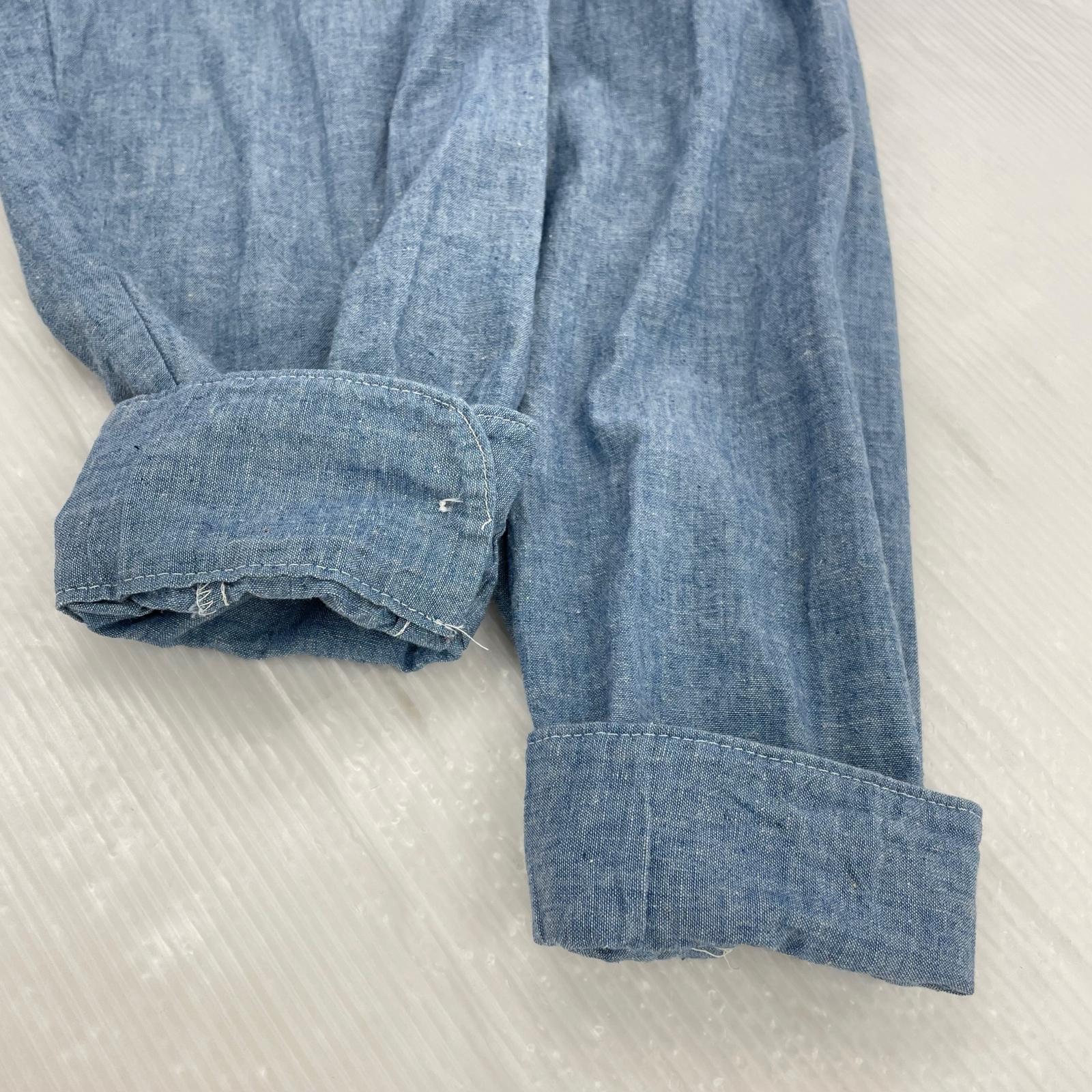 長袖シャツ 70s コットンシャンブレー USA製 青 (16.5) ブルー