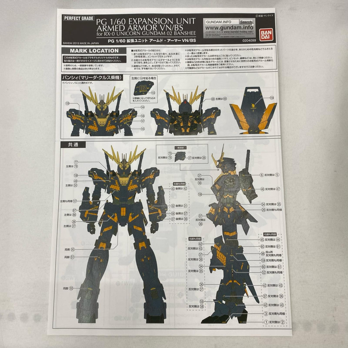 PG 1/60 拡張ユニット アームド・アーマーVN/BS 機動戦士ガンダムUC/機動戦士ガンダムユニコーン バンダイ ガンプラ