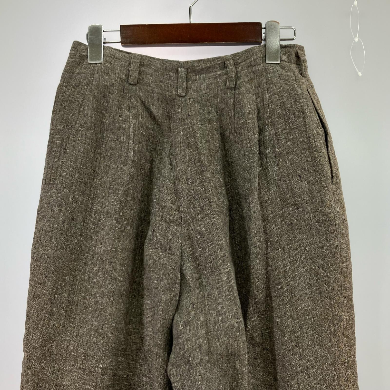 パンツ 麻 ジャガード タックパンツ M M ブラウン