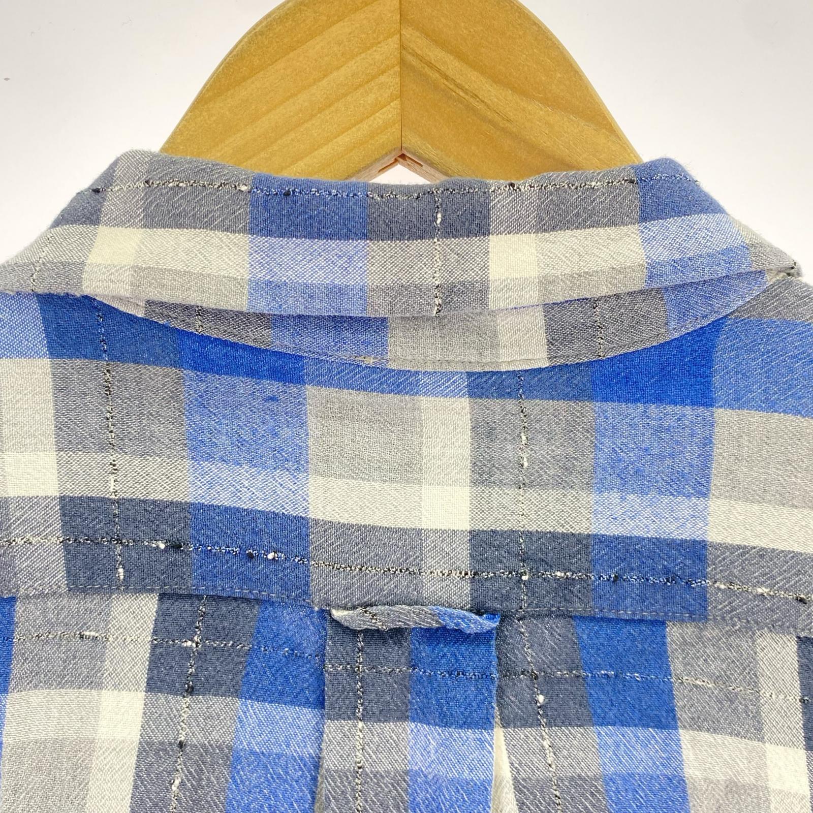 長袖シャツ dezert 90s レーヨンオープンカラーチェックシャツ M ブルー M ブルー