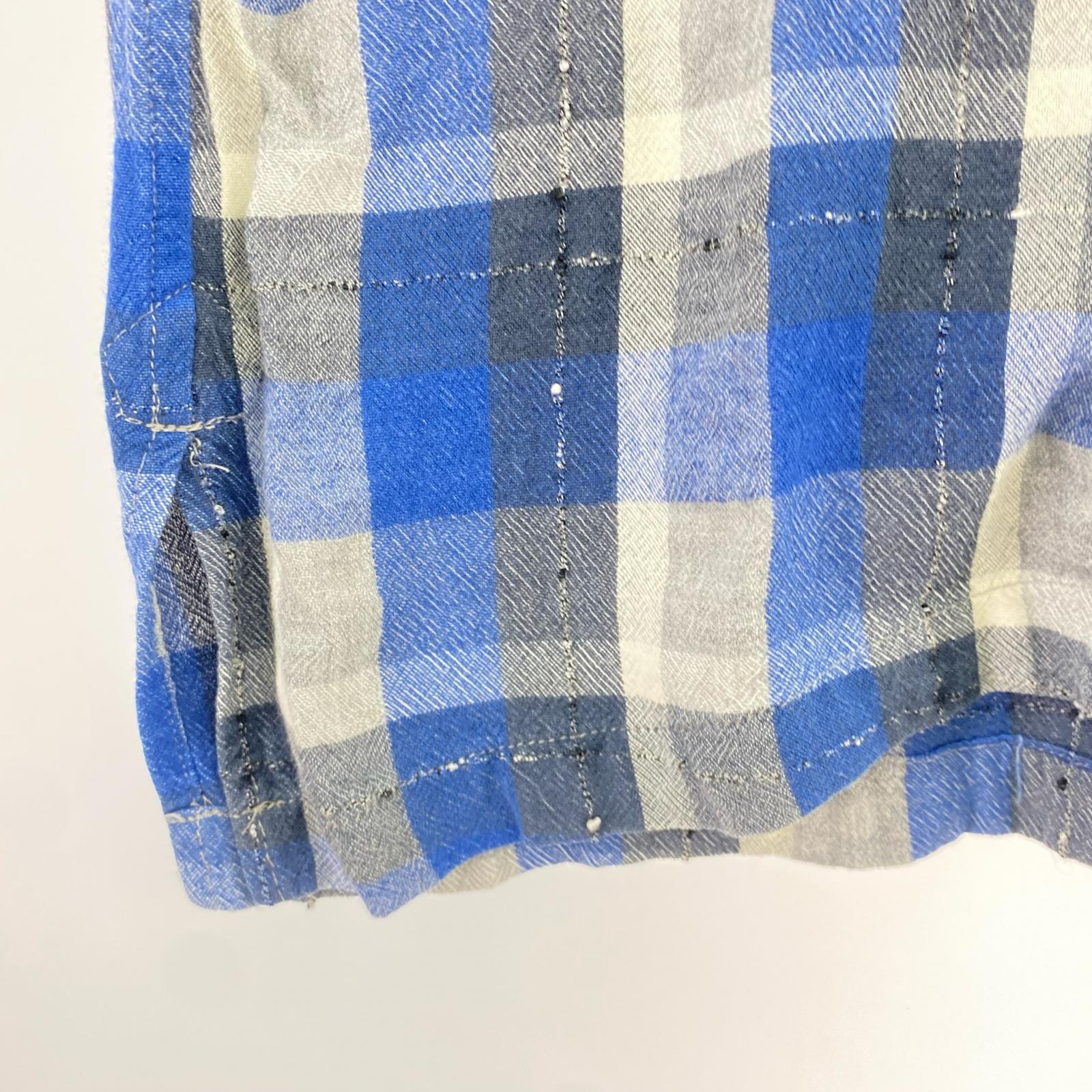 長袖シャツ dezert 90s レーヨンオープンカラーチェックシャツ M ブルー M ブルー