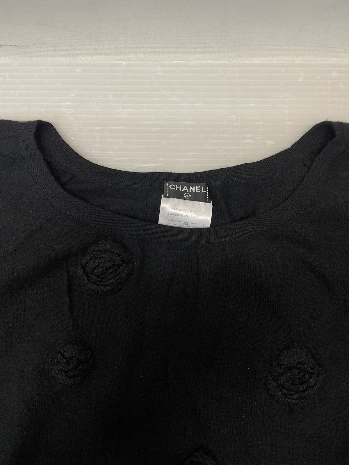 CHANEL 08AW コサージュ カシミヤ混ニット 46 黒 P33490K00905