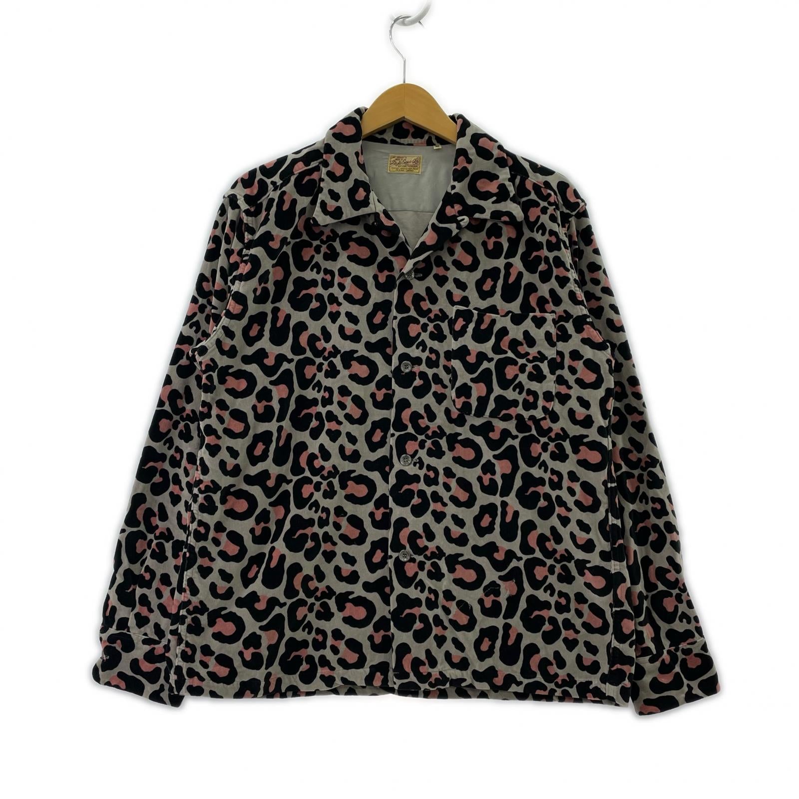 長袖シャツ STYLE EYES ベルベット レオパ シャツ M 黒 ピンク M