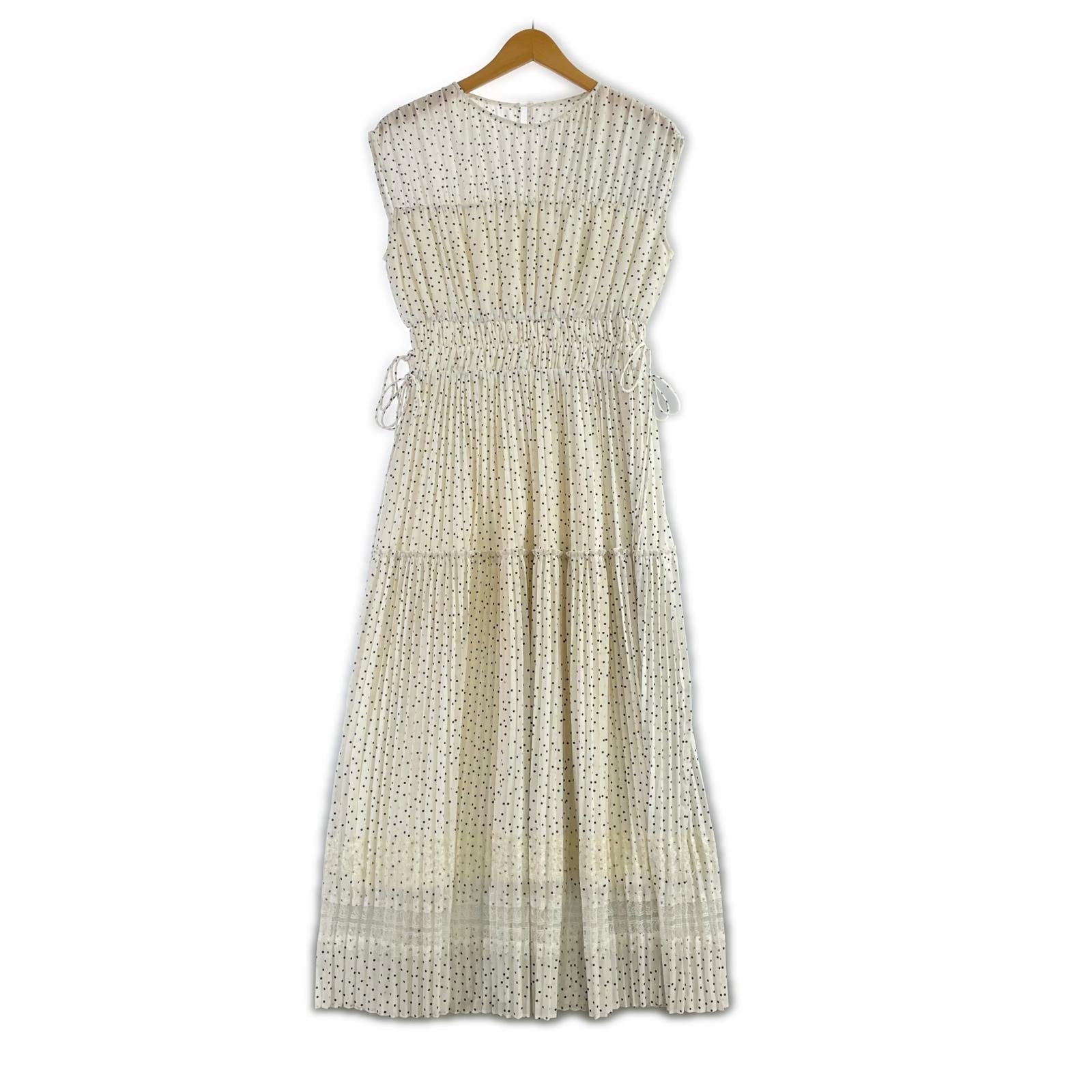 ワンピース PinDotPleatedLongDress M ホワイト