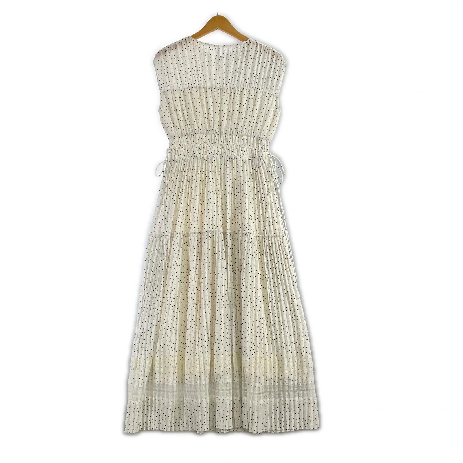 ワンピース PinDotPleatedLongDress M ホワイト