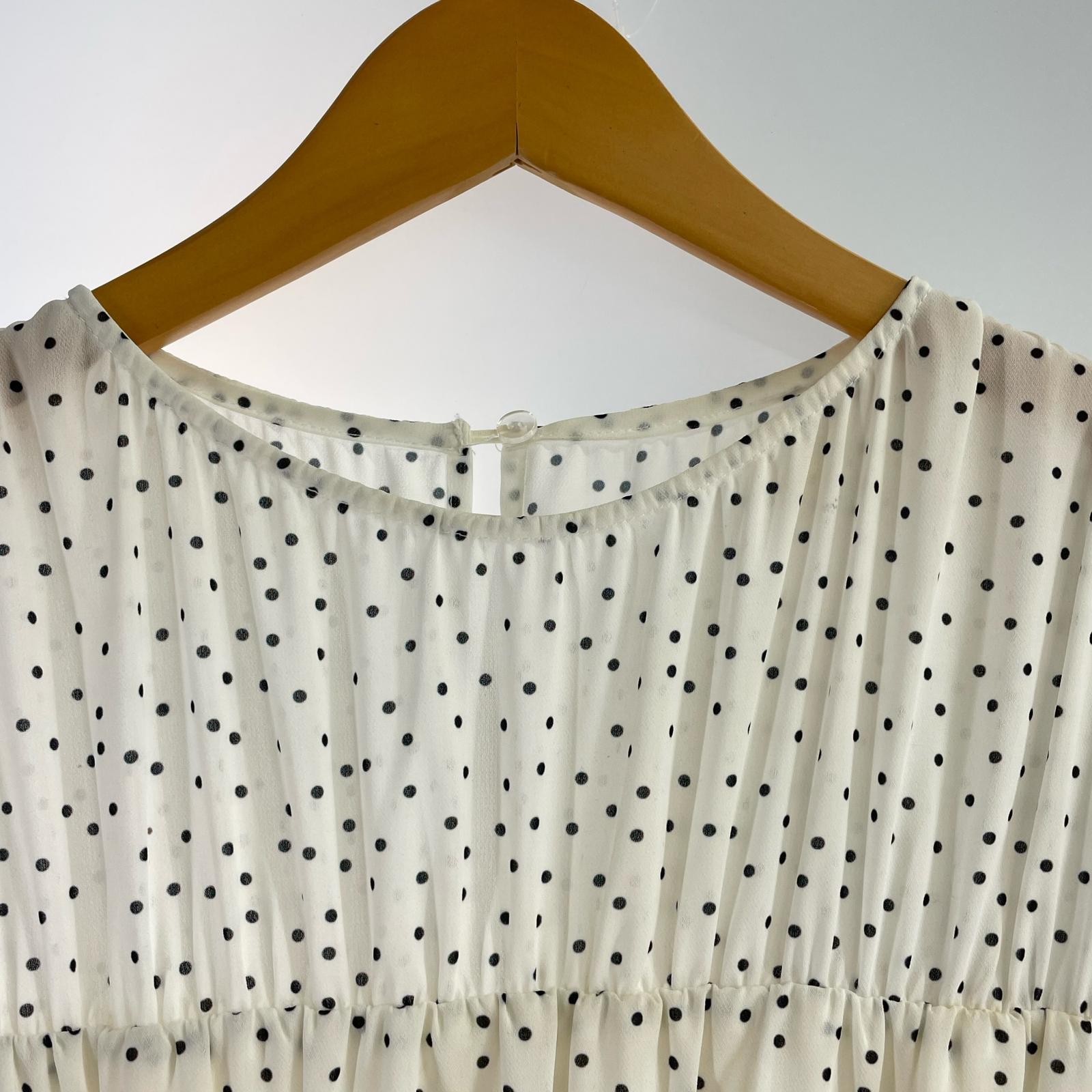 ワンピース PinDotPleatedLongDress M ホワイト