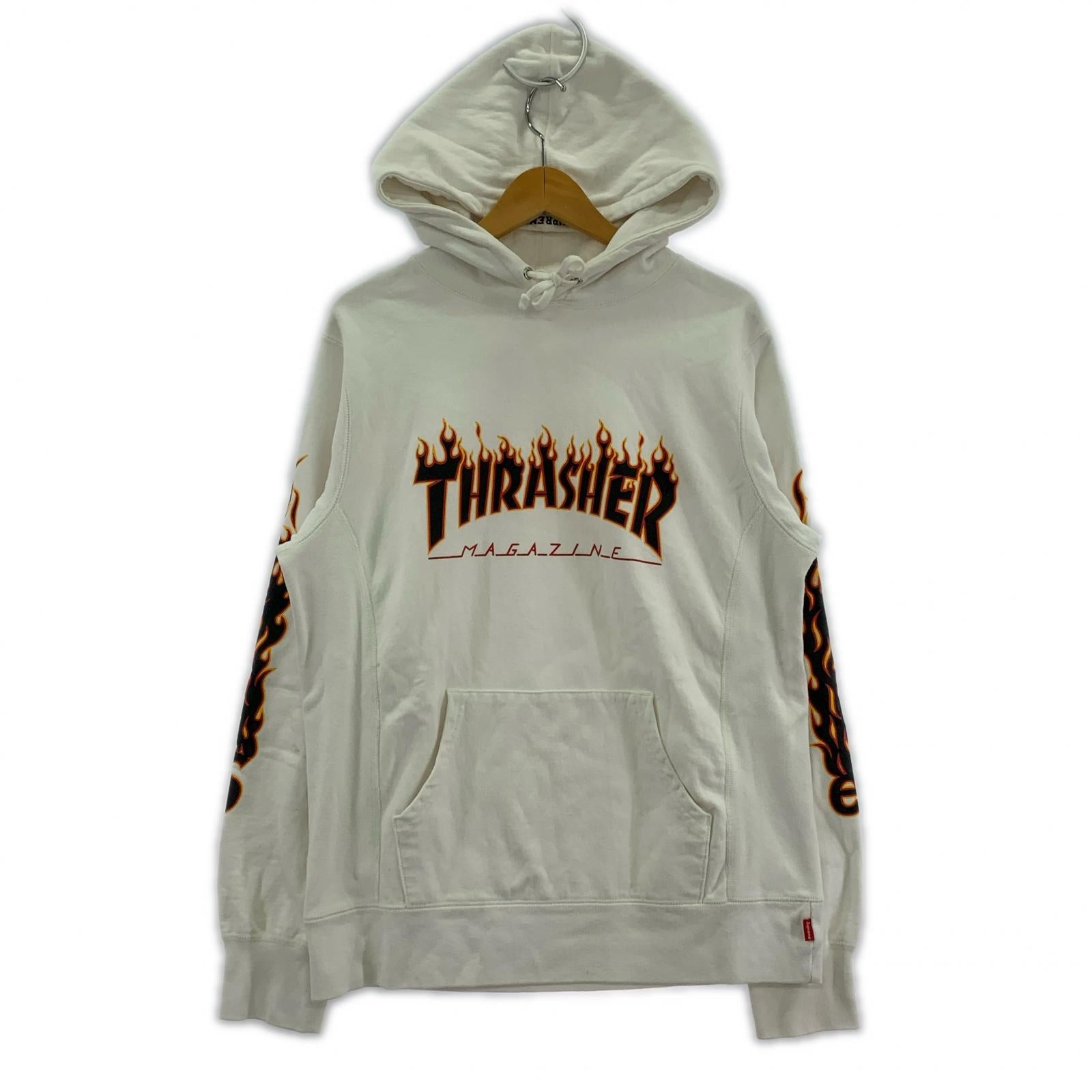 パーカー ×THRASHER フレイムパーカー 白 (M) M ホワイト