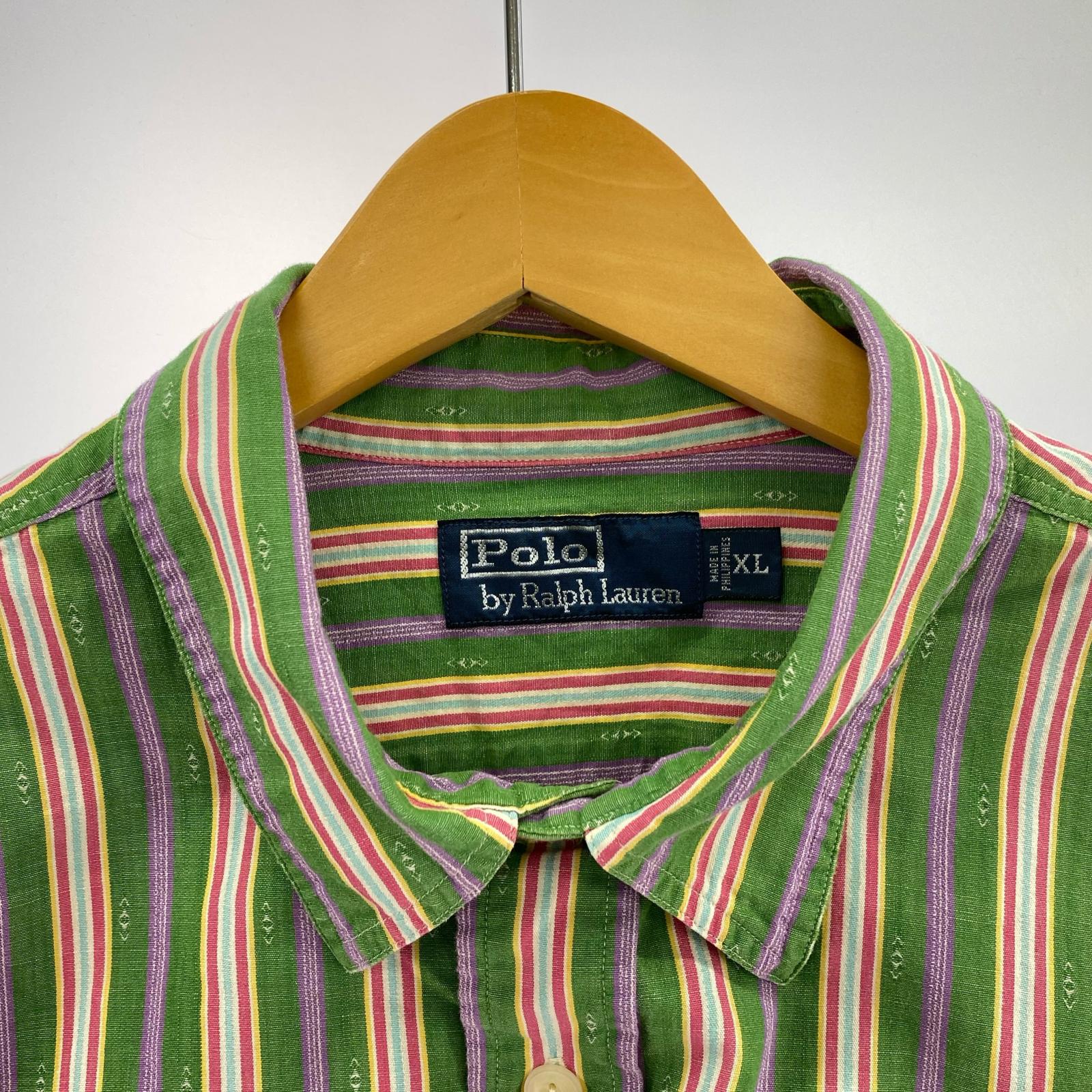 長袖シャツ ストライプ 90s XL グリーン