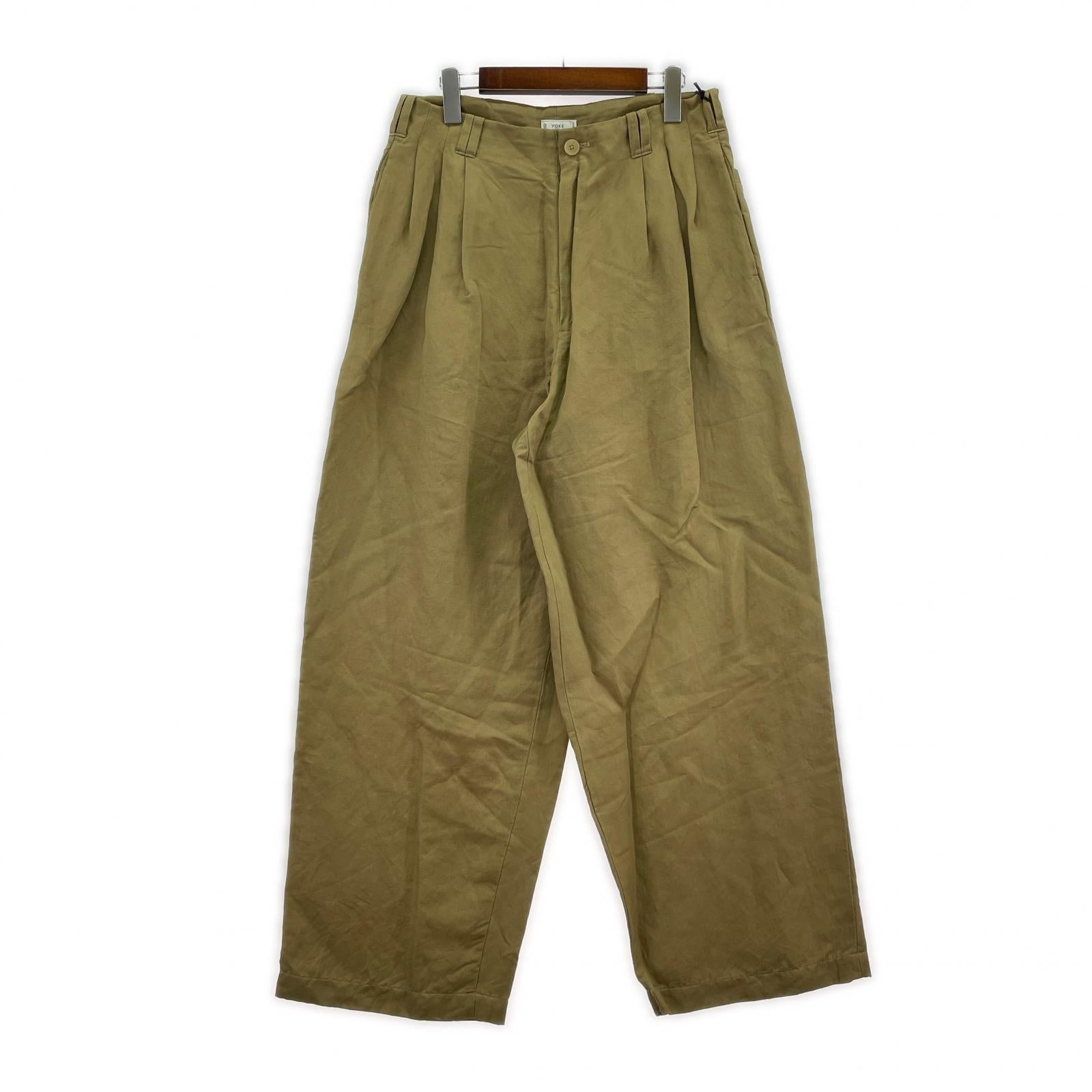 パンツ YOKE 26SS Linen Silk Kersey 3pleated Tapered Trousers スラックス 3 カーキ 3 カーキ