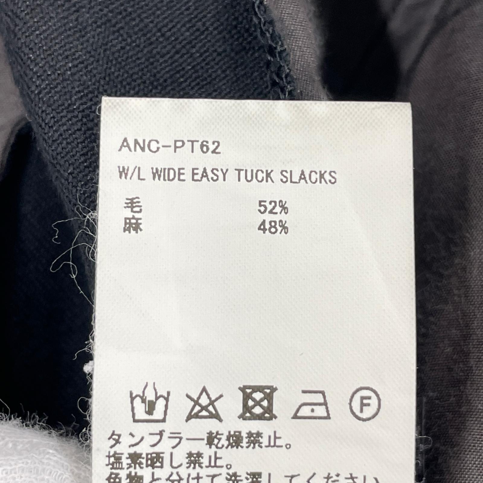 パンツ ANCELLM 25SS W/L WIDE EASY TUCK SLACKS イージースラックス 1 ブラック 1 ブラック