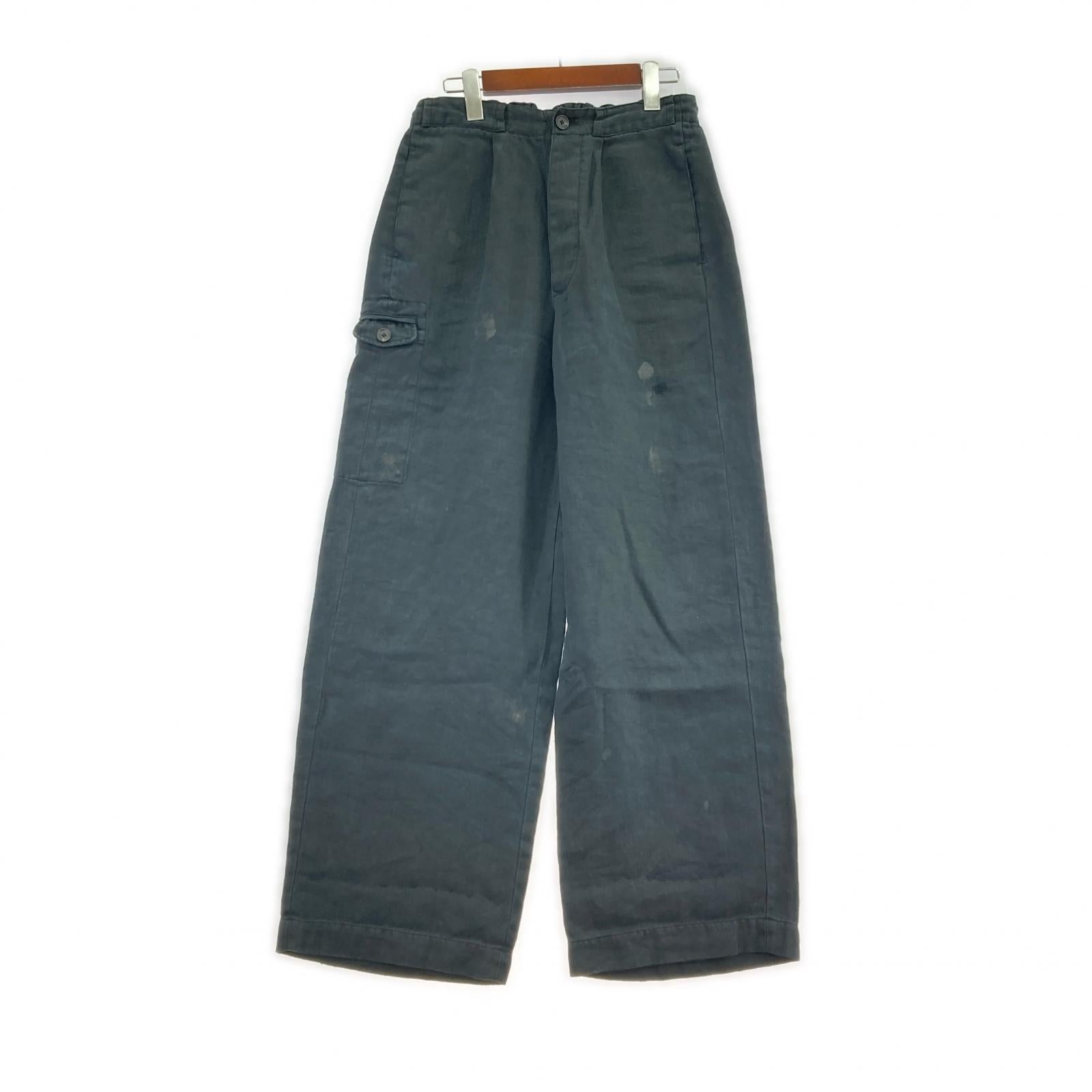 パンツ stein 25AW HEAVY LINEN HERRINGBONE WIDEEASY TROUSERS リネンワイドパンツ S ブラック S ブラック